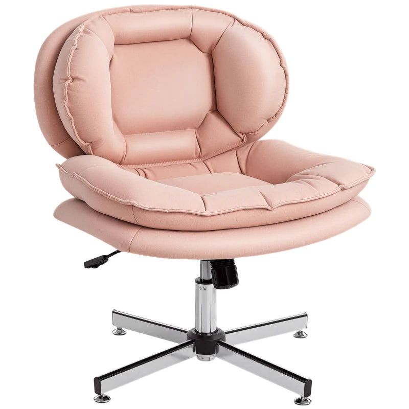 Criss Cross Chair, Armless Wide Office Chair with Leathaire Upholstery, Tilting, No Wheels, Pink