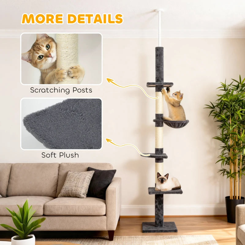 8.5ft Cat Climbing Tree 5-Tier Kitty Activity Center with Scratching Post Dark Grey