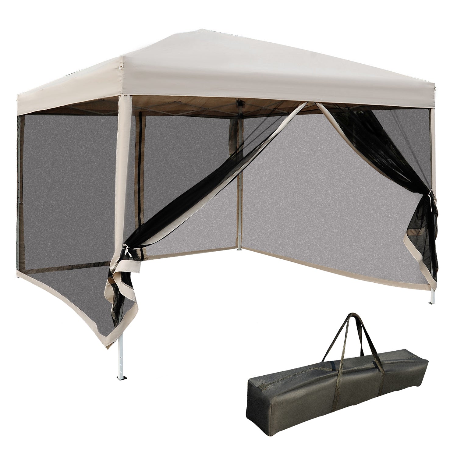 Outsunny 10'x10' Pop Up Canopy Party Tent with Mesh Sidewalls Adjustable Height Easy Setup Outdoor