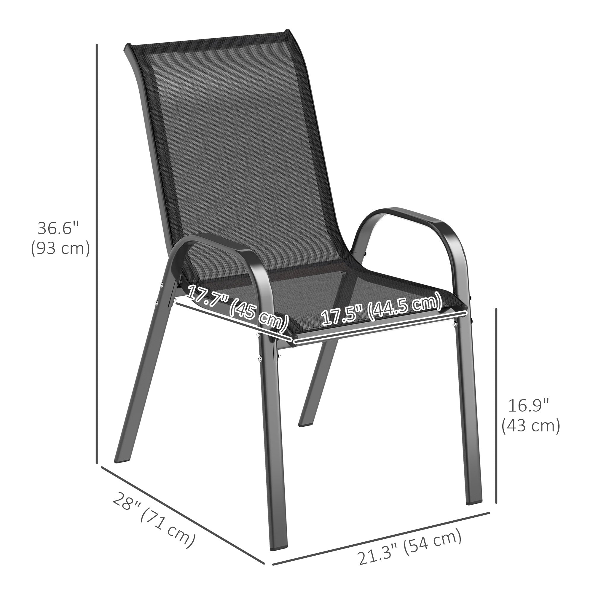 Outsunny Set of 2 Outdoor Dining Chairs, Stackable Lawn Chairs with High Back, Breathable Mesh Seat for Garden Porch, Black