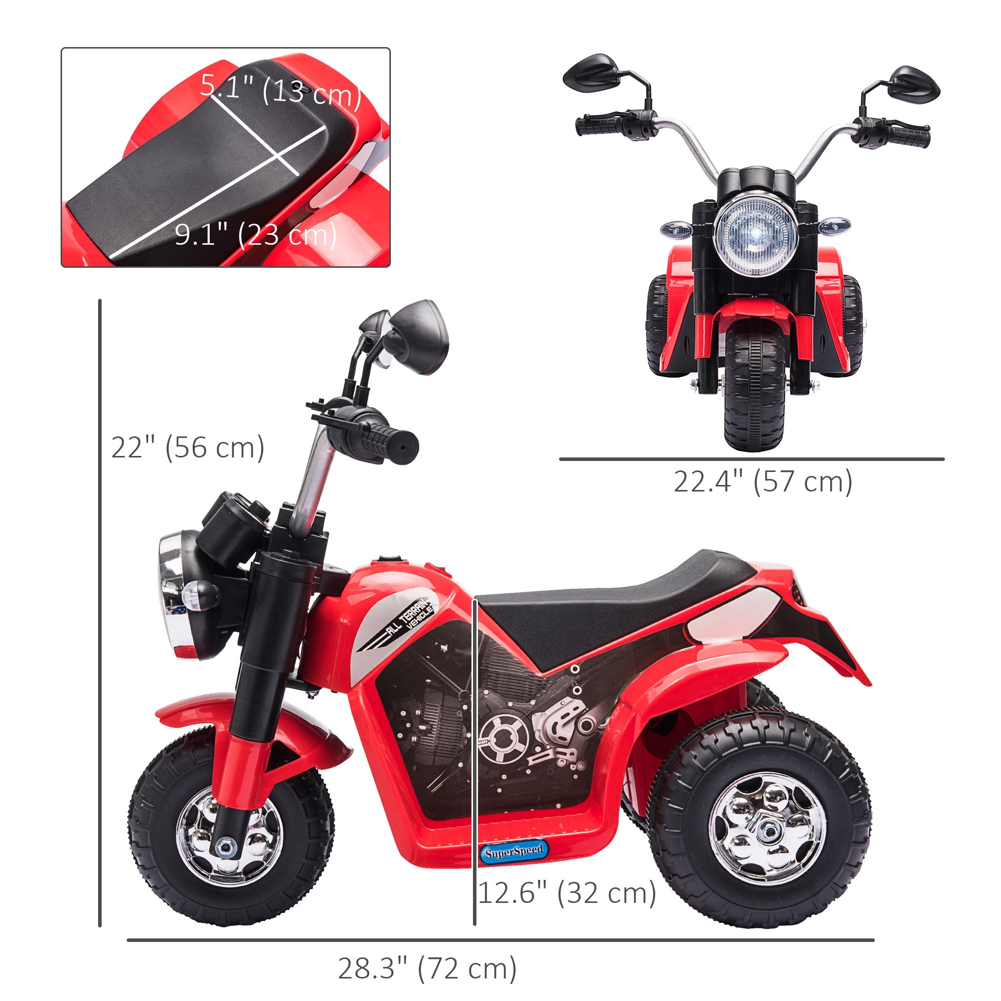 Aosom 6V Electric Kids Motorcycle Ride-On Dirt Bike 3-Wheels with Horn Headlights Red for Toddlers