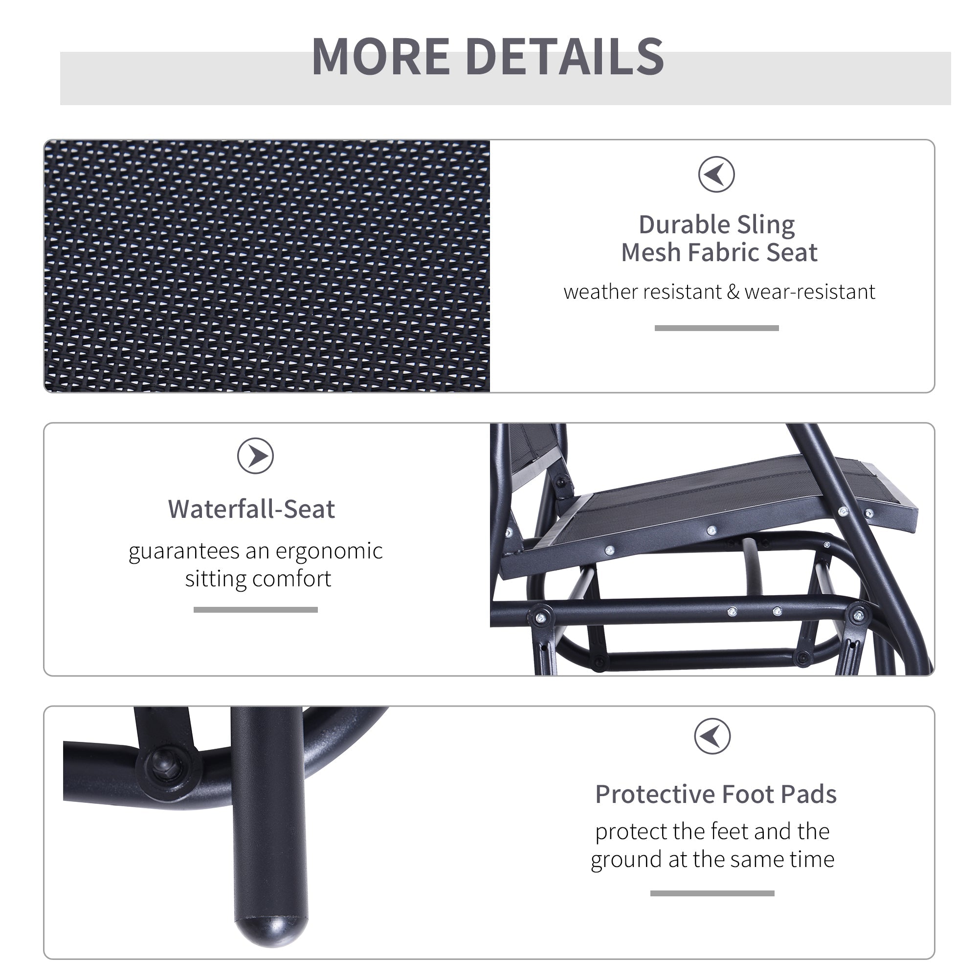 Outsunny Patio Double Glider Bench Swing Chair Rocker Heavy-Duty Loveseat Outdoor Garden Rocking Bench Steel Frame Sling Fabric Seat