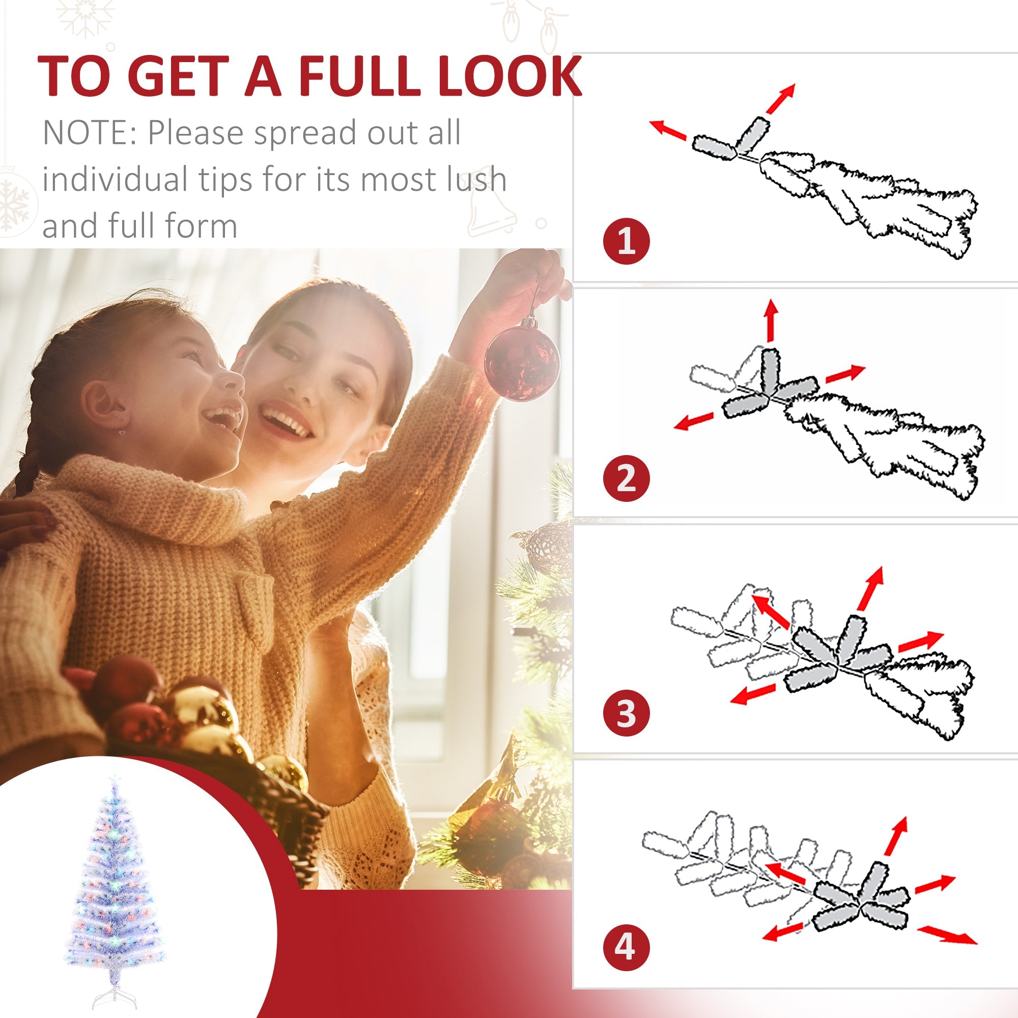 HOMCOM 5ft LED Optical Fiber Xmas Tree Pre-Lit, White Artificial Christmas Tree with Stand for Seasonal Decor