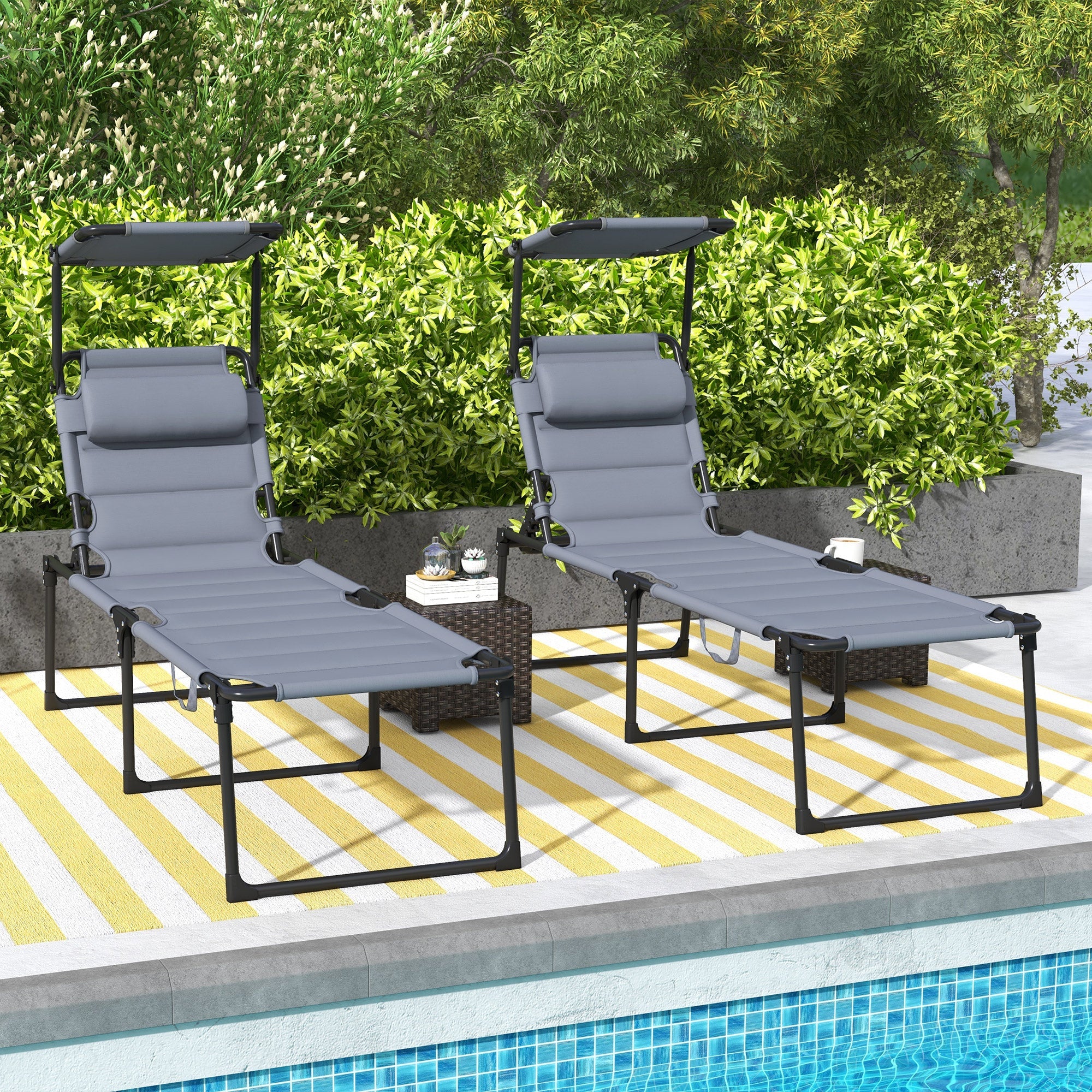 Outsunny Adjustable Folding Chaise Lounge Chair with Sunroof Quick Dry for Beach Patio Grey