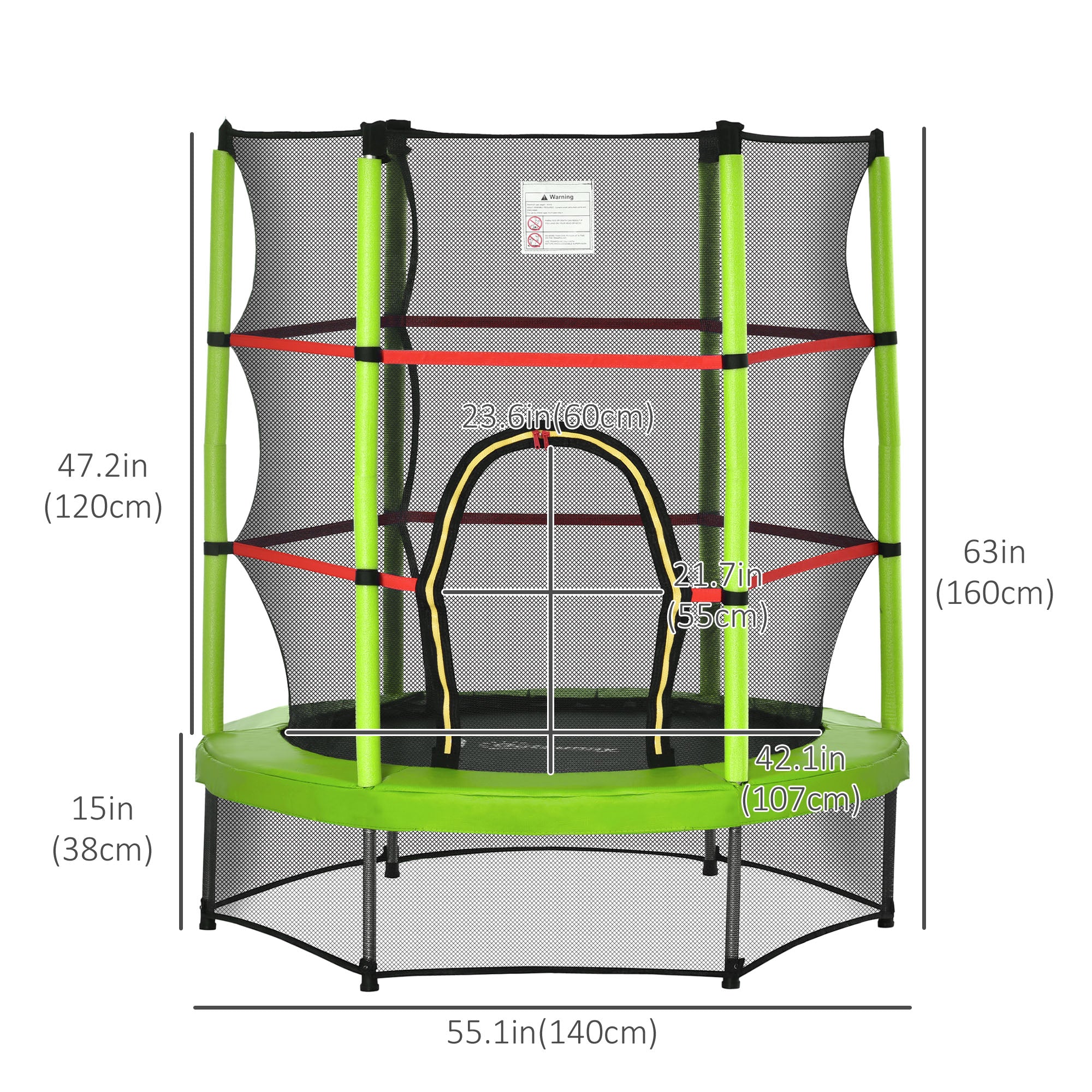Outsunny Kids Trampoline: Φ55" Round, Safety Net, Indoor Bouncer, 3-6 Years, Steel Frame, Green