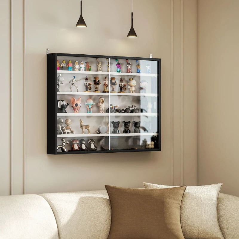 5-Tier Display Cabinet, Shot Glass Display Case, Glass Curio Cabinet with 2 Glass Doors and 4 Adjustable Shelves, Black