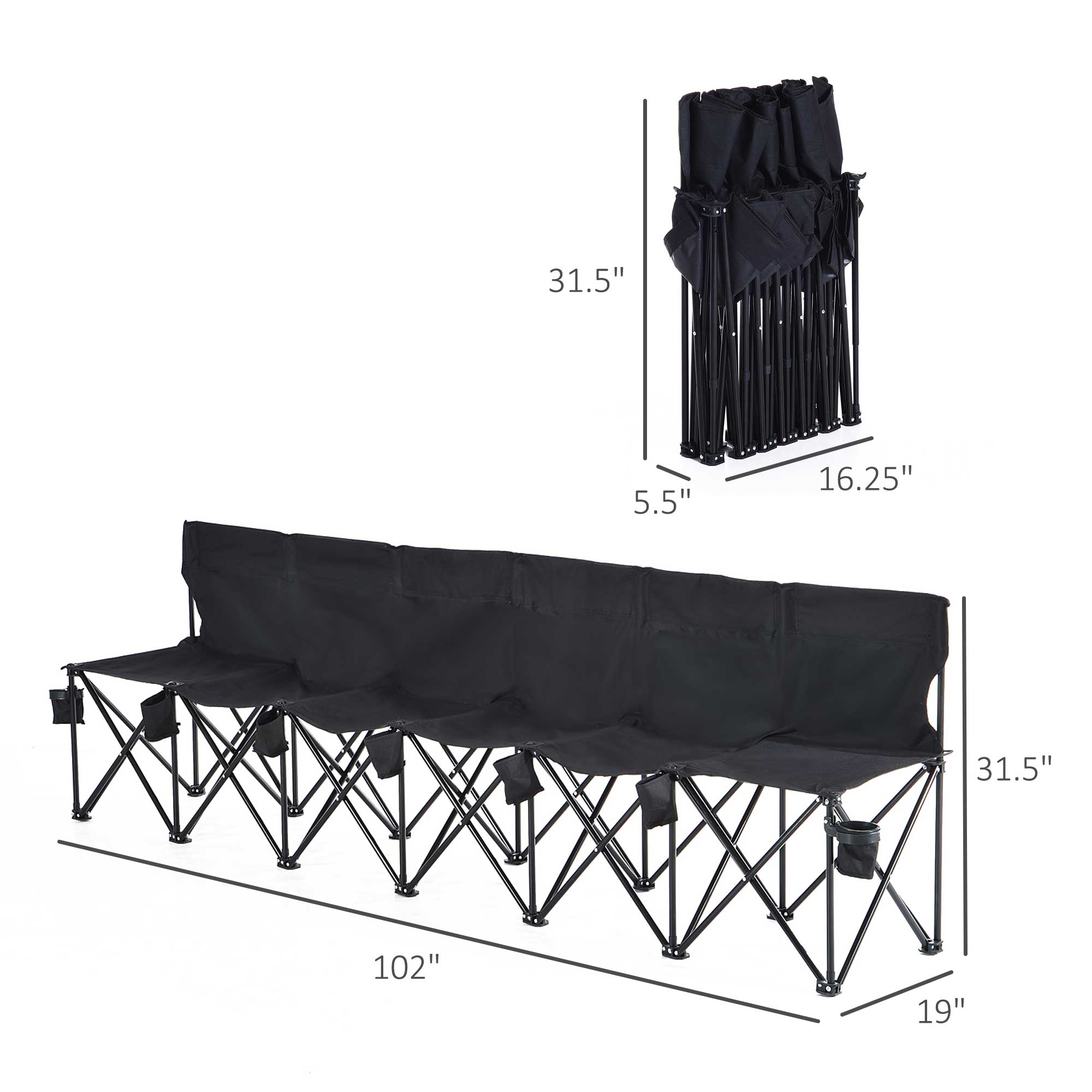 Outsunny Portable Soccer Bench 6 Seat Team Sports Bench Outdoor with Carrying Case Black