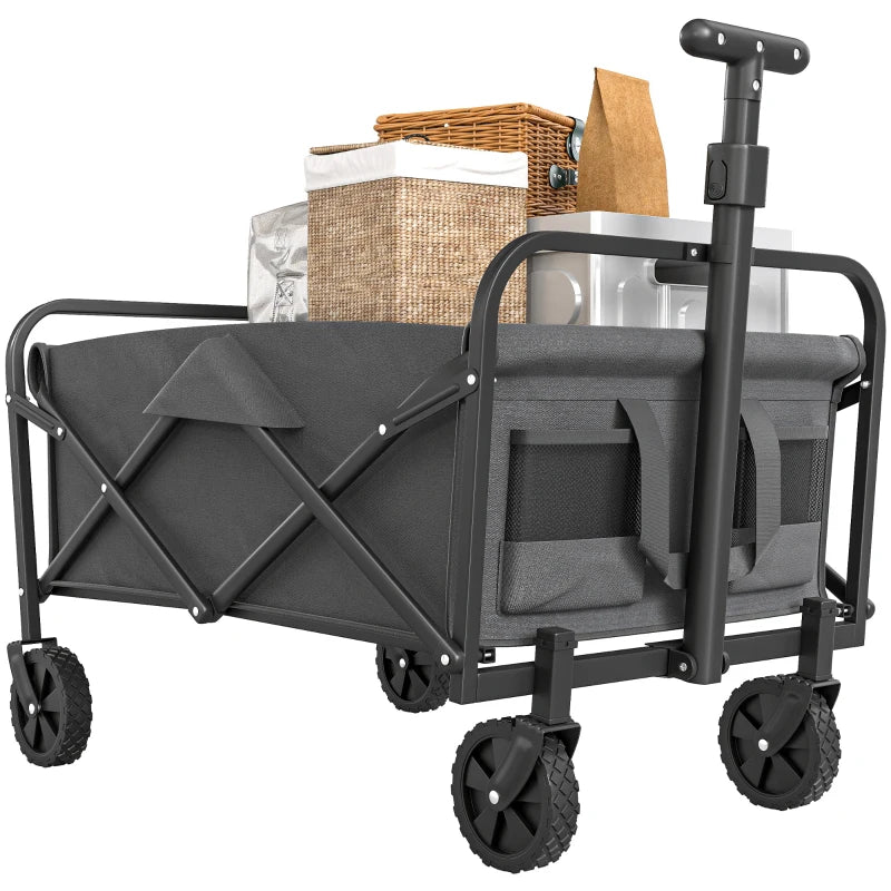 Collapsible Folding Garden Cart, Heavy Duty Lawn Wagon with Universal Wheels and Adjustable Handle, Grey