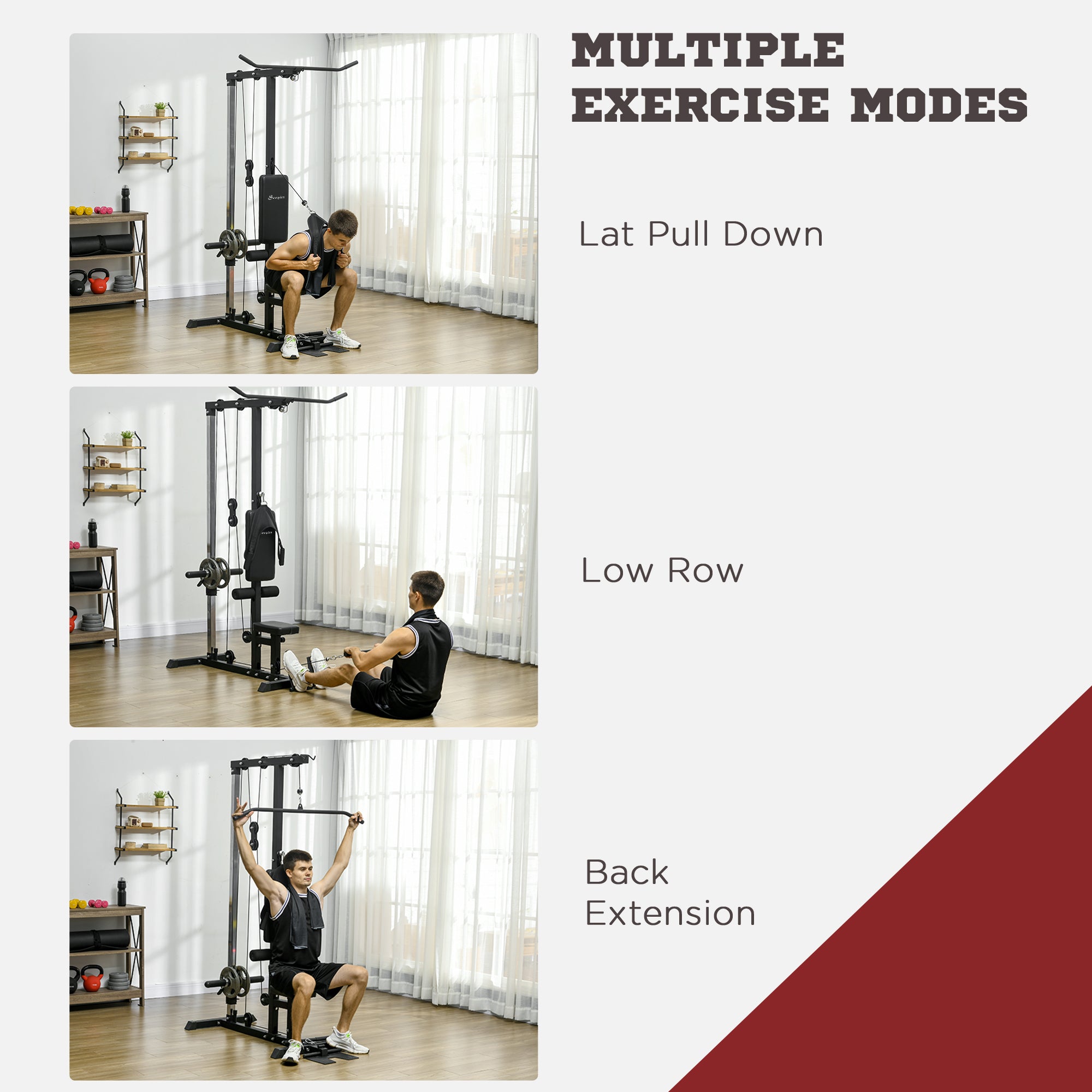 Soozier Lat Pull Down Machine with High Low Pulley Adjustable Seat for Strength Training Home Gym Black