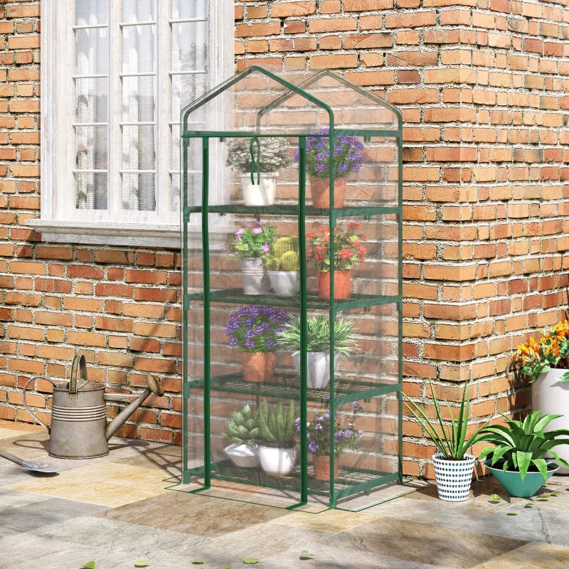 Portable Greenhouse with 4 Tier Shelves Outdoor Hot House, Steel Frame, PVC Cover, 28" x 20" x 63", Transparent