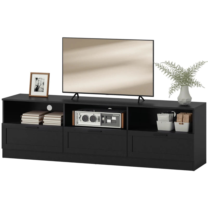 TV Stand with Storage, Modern Entertainment Center with 3 Cabinets and 3 Open Shelves, for TVs up to 85", Black