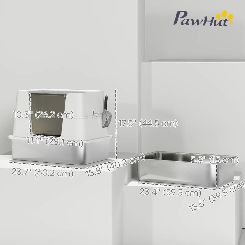 XL Stainless Steel Litter Box with Lid, Extra Large Covered Cat Litter Box for Indoor Kittens with Filp Top, Scoop