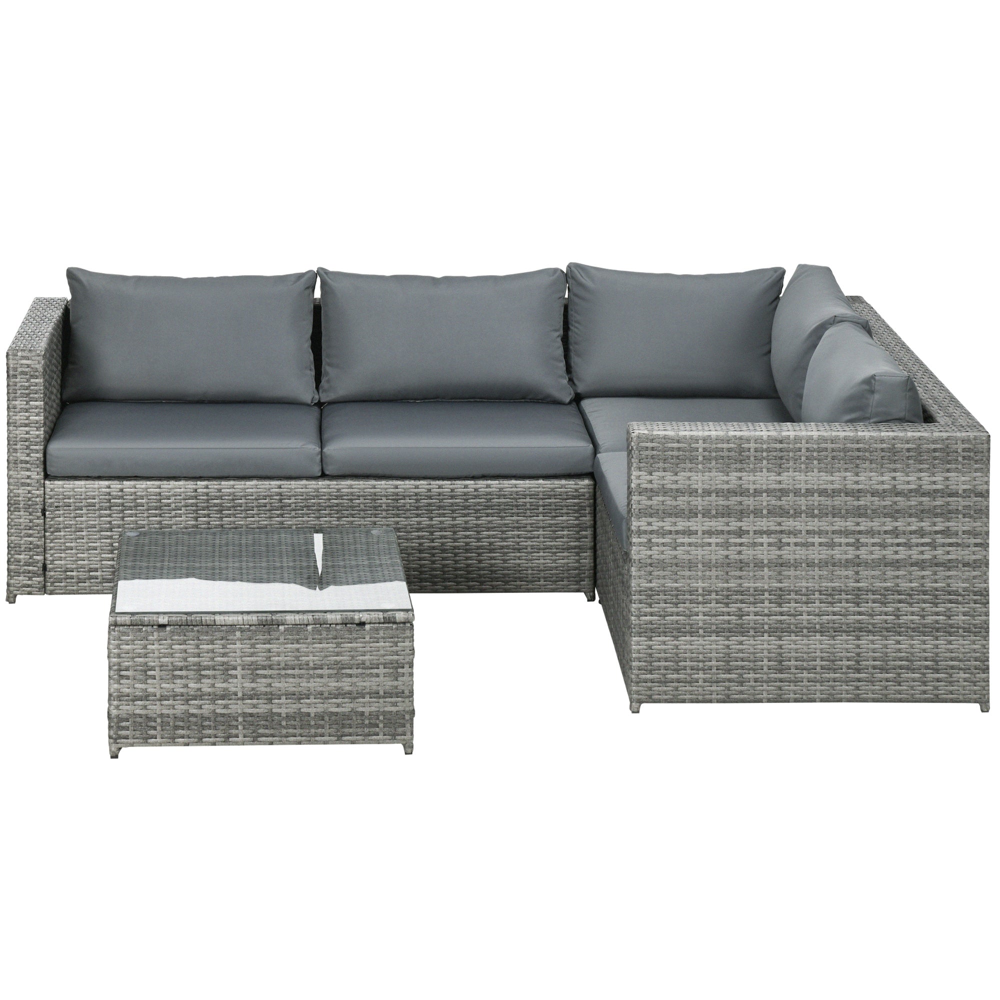 Outsunny 3-Piece Rattan Wicker Patio Set, Grey Cushioned Outdoor Conversation Furniture with Loveseats, Coffee Table