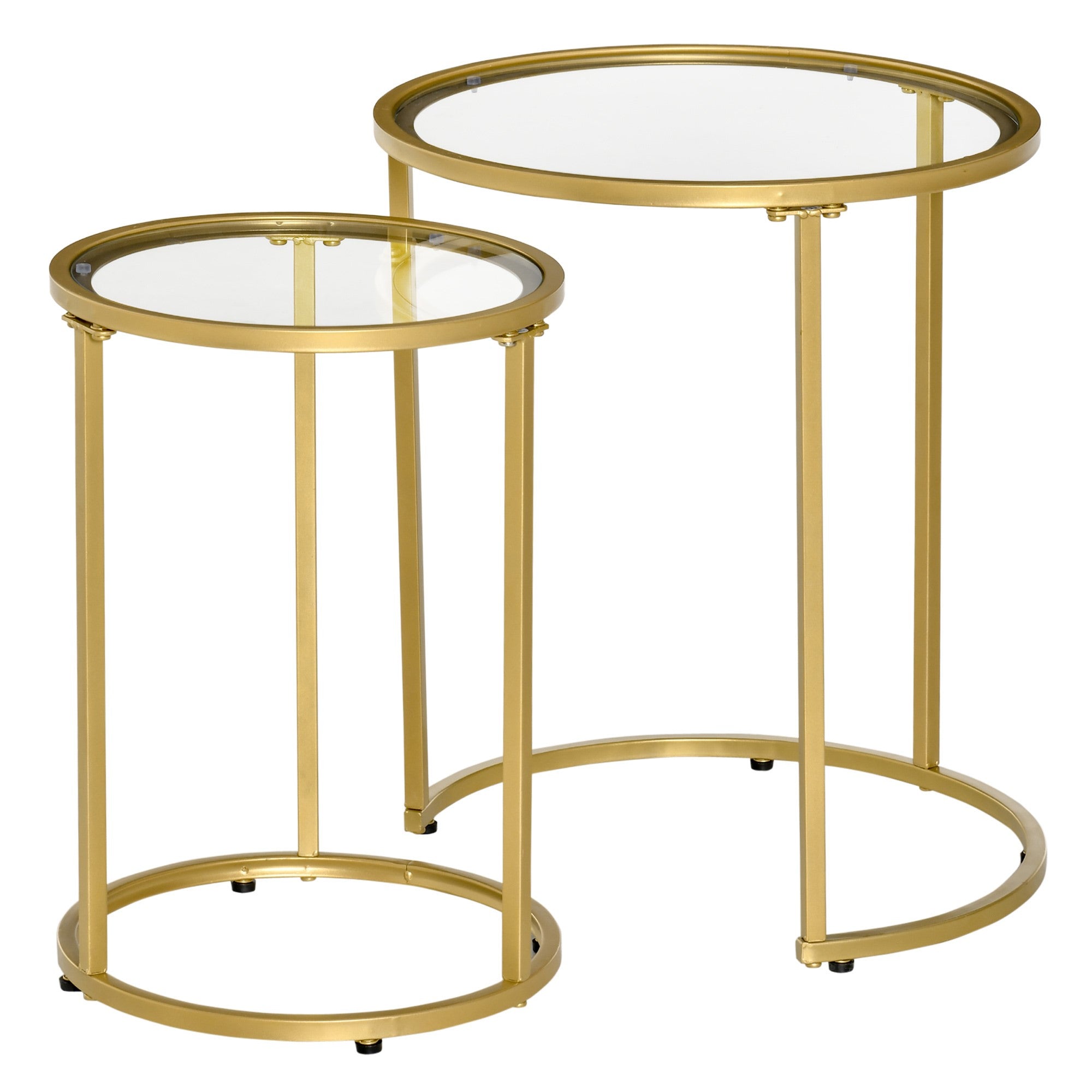 HOMCOM Glamorous Nesting Tables: Set of 2 Round Side Coffee Tables with Tempered Glass Top, Elegant Gold Metal Base