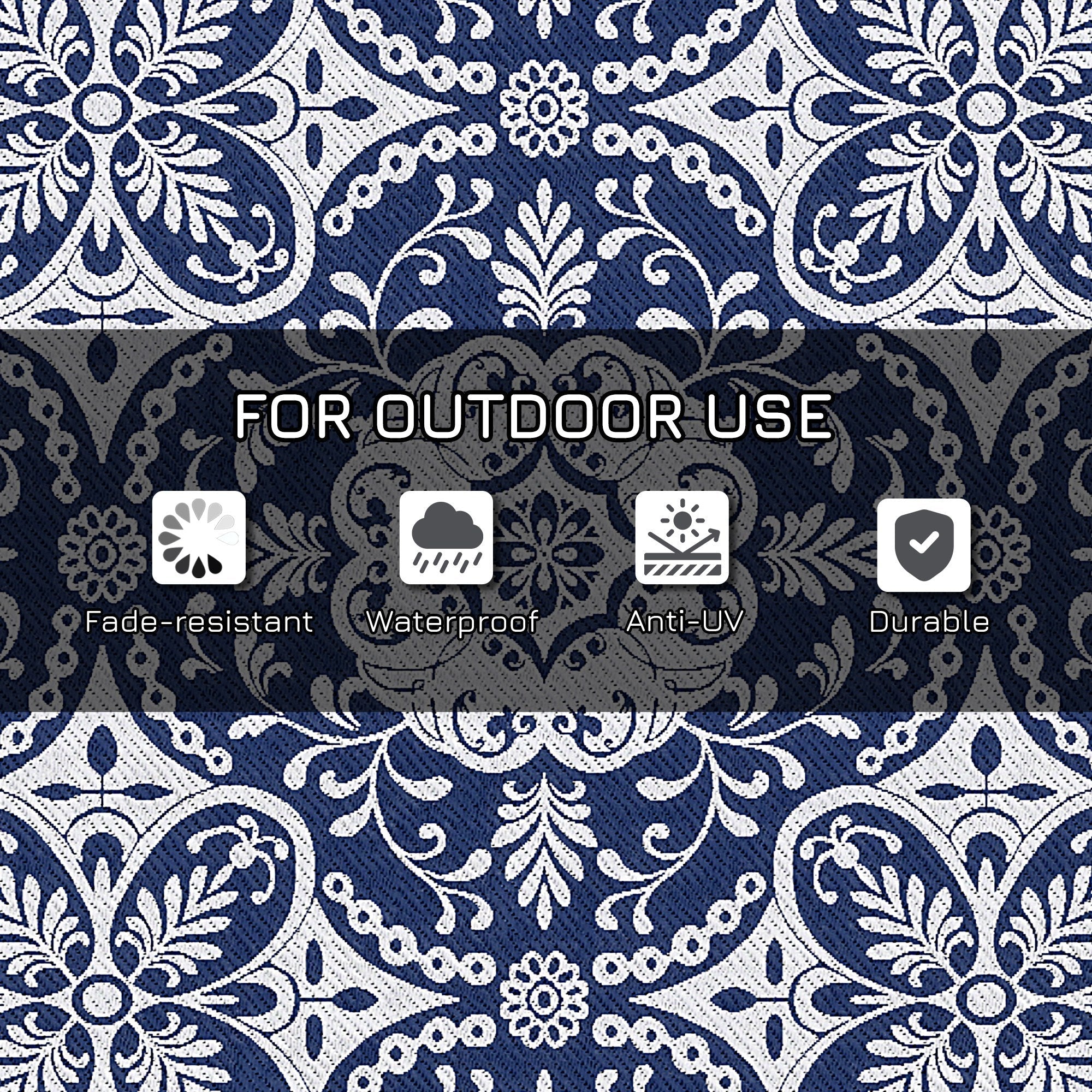 Outsunny 9' x 18' Portable Outdoor Rug Reversible Waterproof Mat with Carry Bag for RV Backyard Deck Blue White Flower