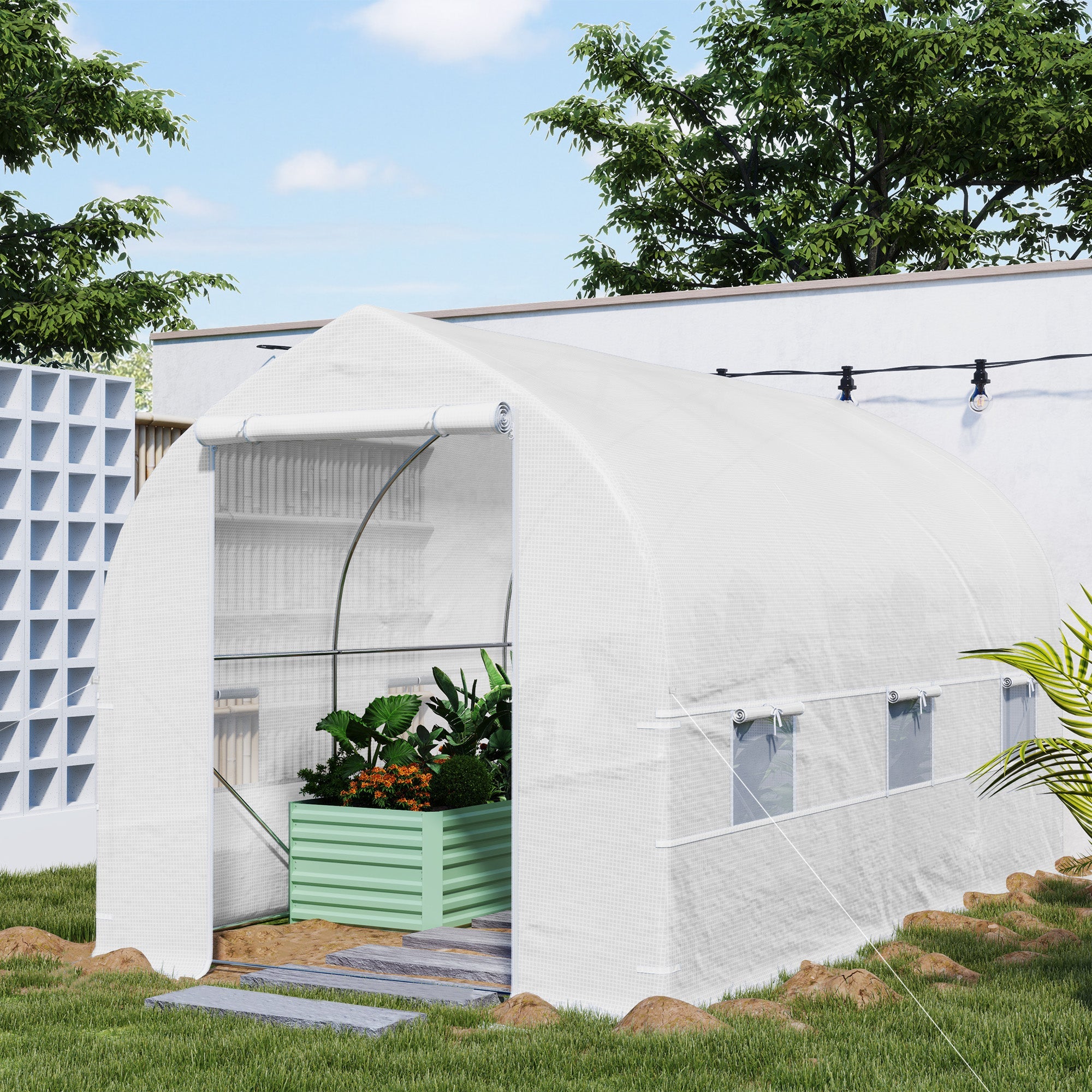 Outsunny 11.5' x 6.6' x 6.6' Portable Walk-In Tunnel Greenhouse Garden Warm House - White