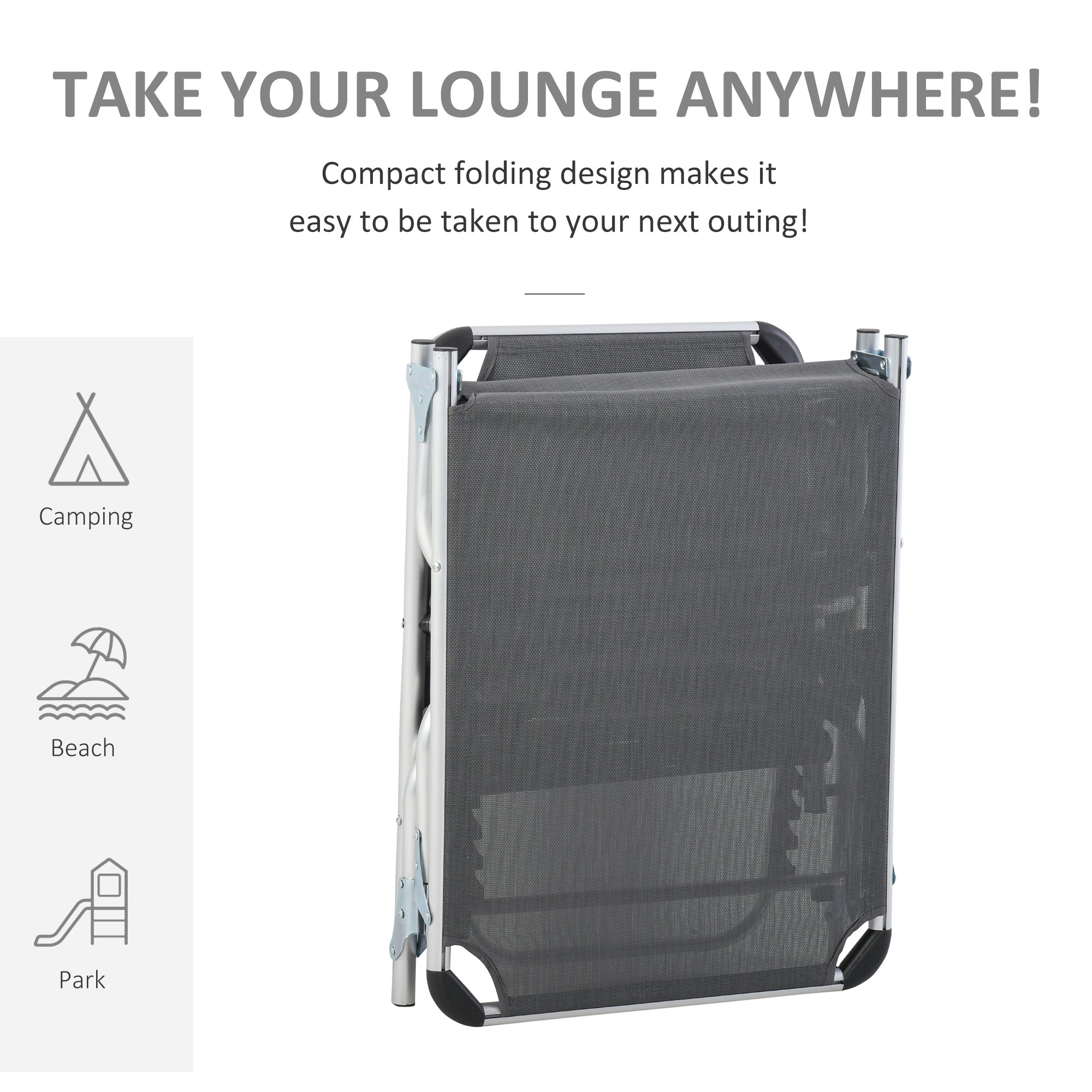 Outsunny Adjustable Folding Lounge Chair Patio Recliner with Headrest Aluminum Frame 5-Position Gray