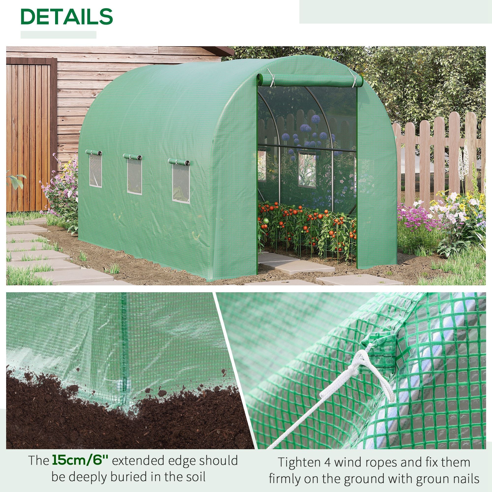 Outsunny Walk-in Tunnel Grow House: 11.5x6.6 Outdoor Plant Growing Hot House with Roll Up Door