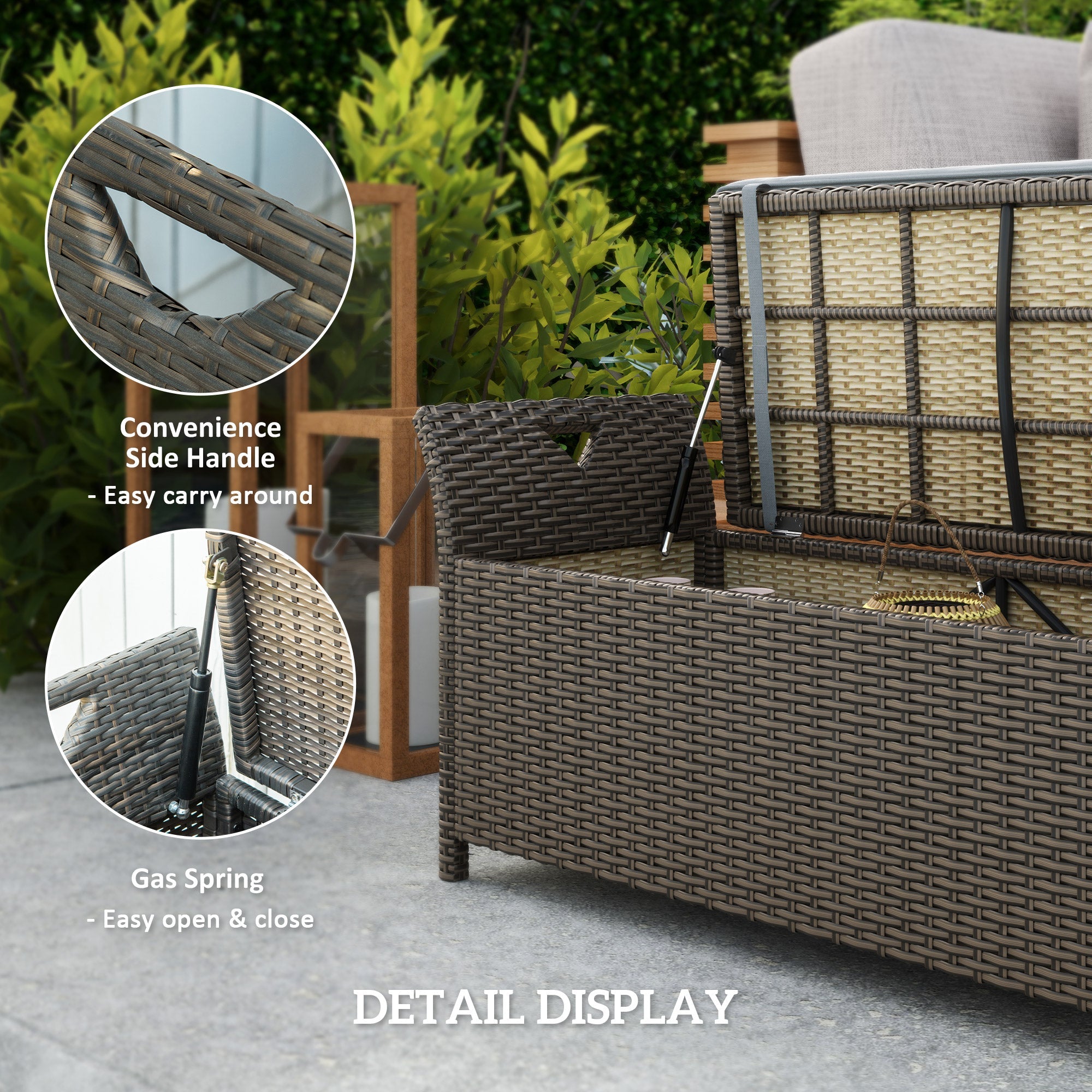Outsunny 2-In-1 Rattan Storage Bench 27 Gallon Outdoor Wicker Furniture Box w/ Handles Cushion Dark Grey