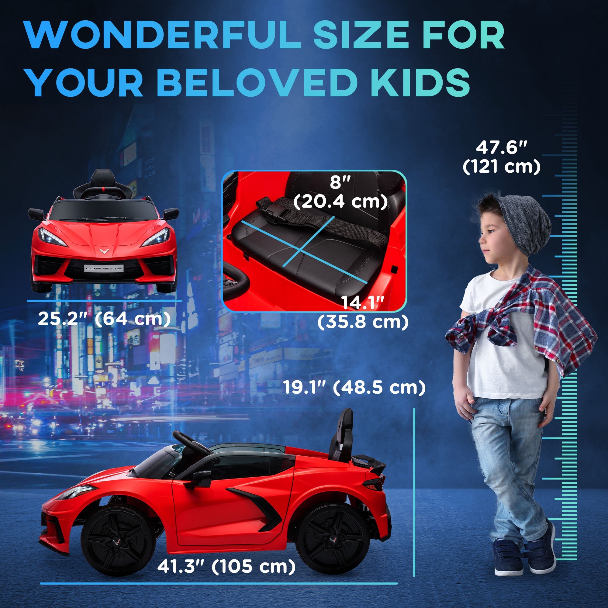 Qaba 12V Kids Electric Car Corvette Licensed Remote Control Suspension Music Headlight Slow Start Red Ride On Vehicle