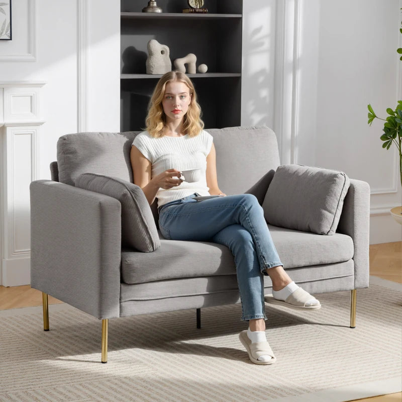 Loveseat Sofa, 55" Small Sofa Couch with 2 Pillows, Metal Legs for Living Room, Bedroom, Apartment, Grey