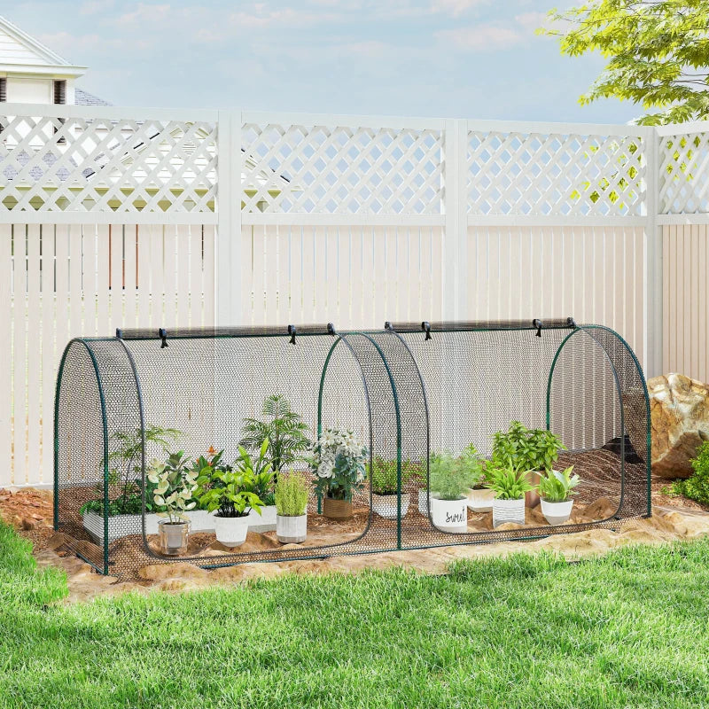 8' x 3' Crop Cage, Garden Plant Protector, with 3 Zippered Doors and 6 Ground Stakes, for Garden, Yard, Lawn, Black
