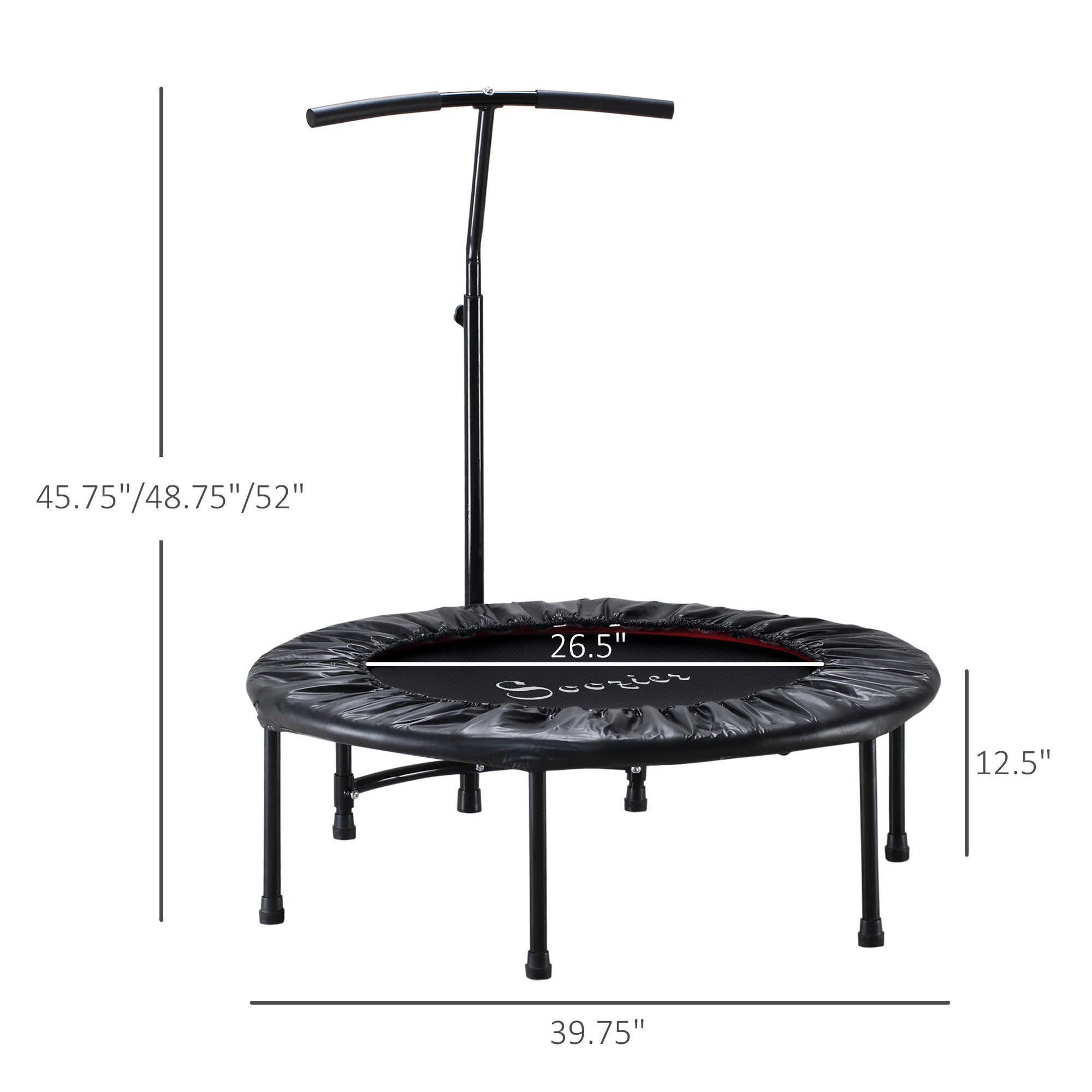 Soozier Mini Trampoline 40" Indoor Fitness Rebounder Adjustable Handle Bar Workout Cardio Exercise Black