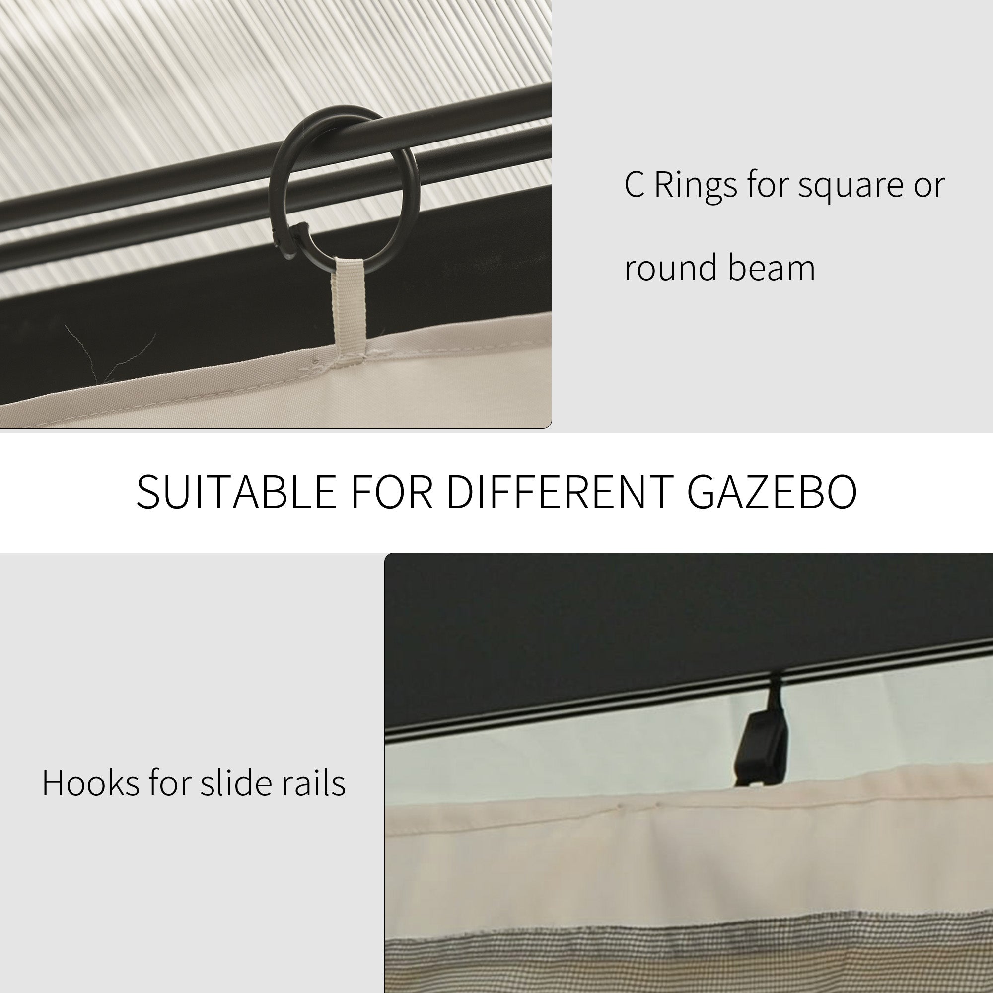 Outsunny 10' x 10' Gazebo Curtain Gazebo Sidewall Set with 4 Panels, Hooks/C-Rings Included, Beige