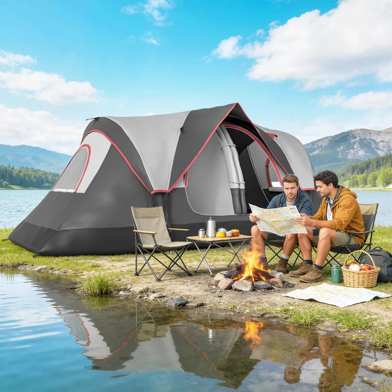 Camping Tent for 6-8 Man with 2000mm Waterproof Rainfly and Carry Bag for Fishing Hiking Festival, Dark Grey