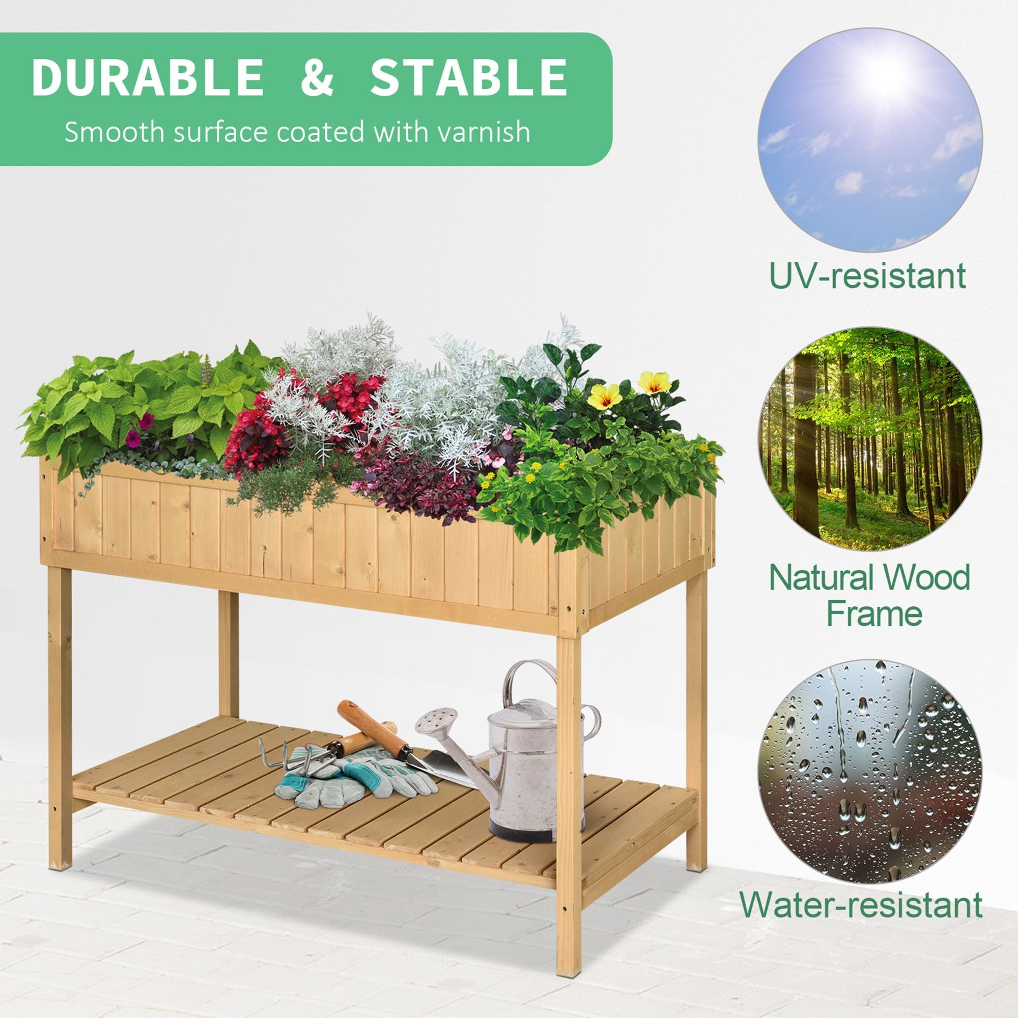 Outsunny Elevated Wooden Garden Plant Stand 43.25"x18"x30" Outdoor Raised Flower Bed 8 Grid Box Natural