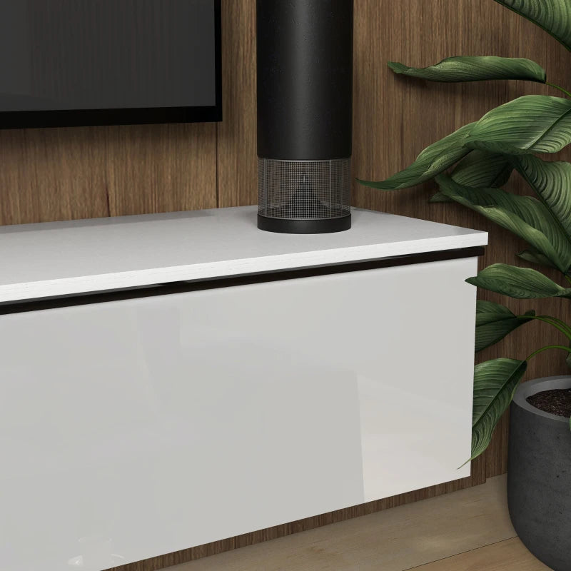 Wall Mounted TV Stand, Floating TV Cabinet for up to 70" TVs with Storage, High Gloss Effect, White