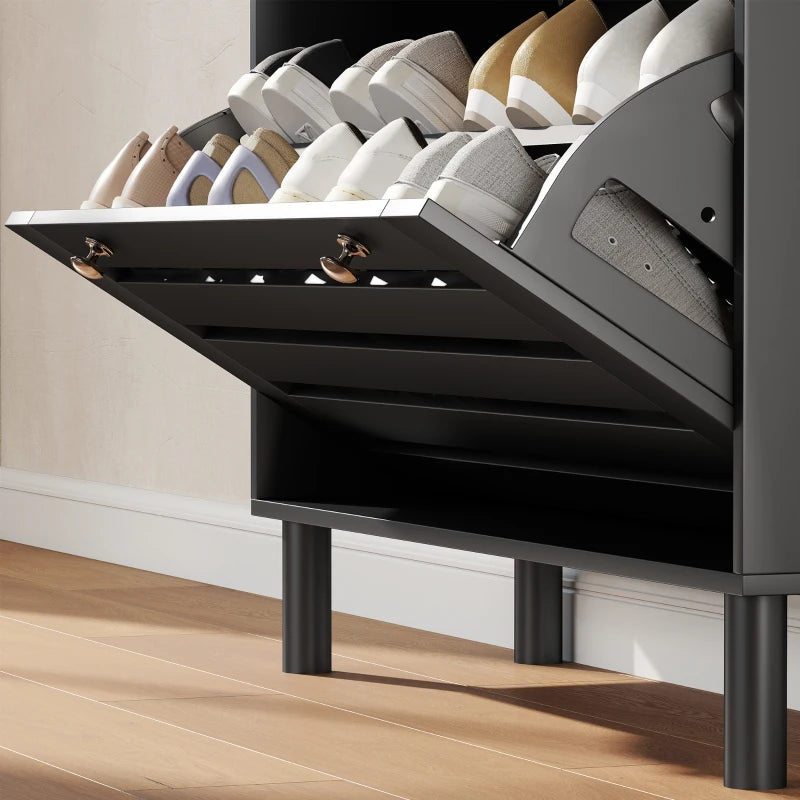 Narrow Shoe Storage Cabinet, 3 Flip Drawers, Adjustable Shelves, 18-24 Pairs Capacity, Black
