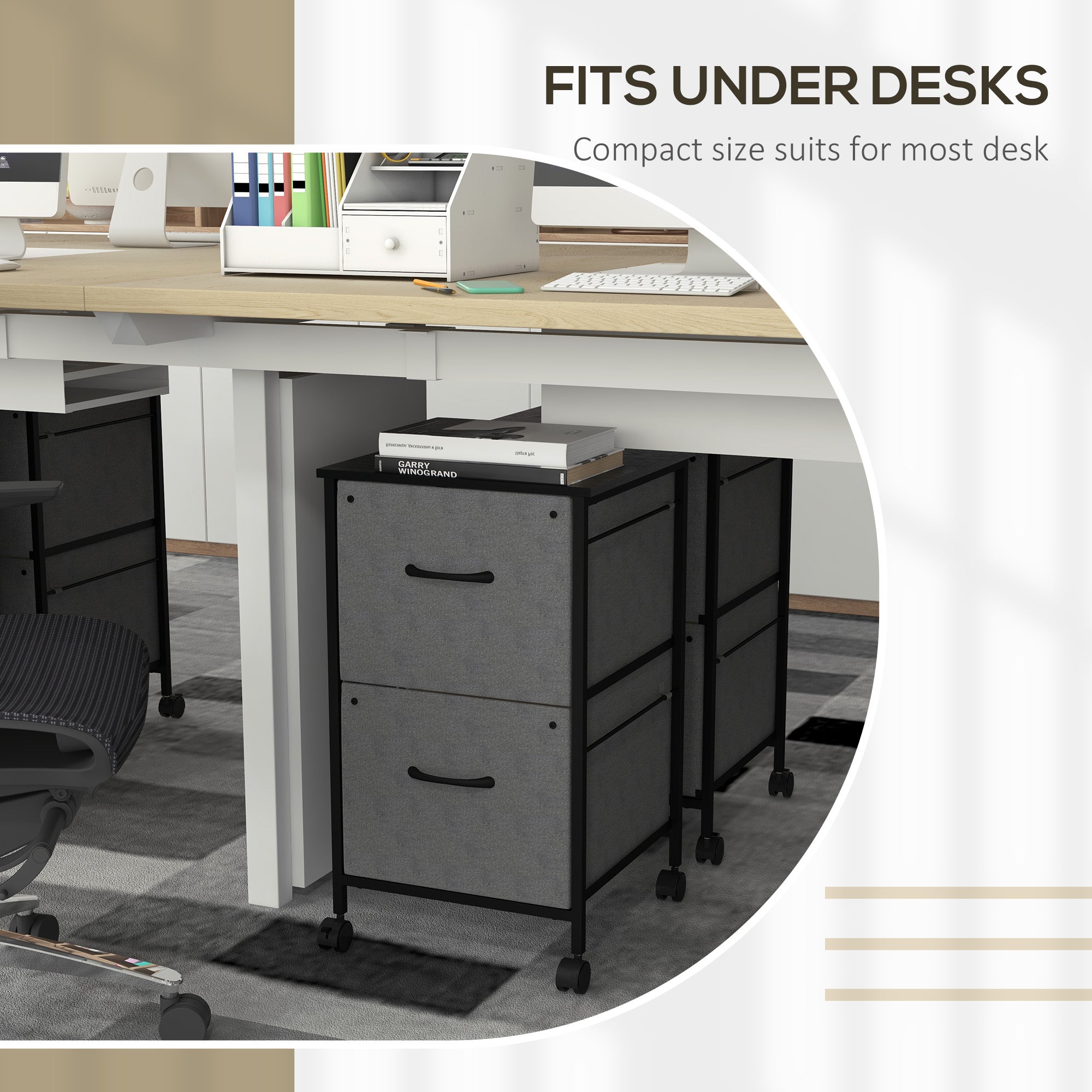 Vinsetto Fabric File Vault: Vertical 2-Drawer Cabinet with Hanging Rails for Stylish Office Document Storage, Dark Grey