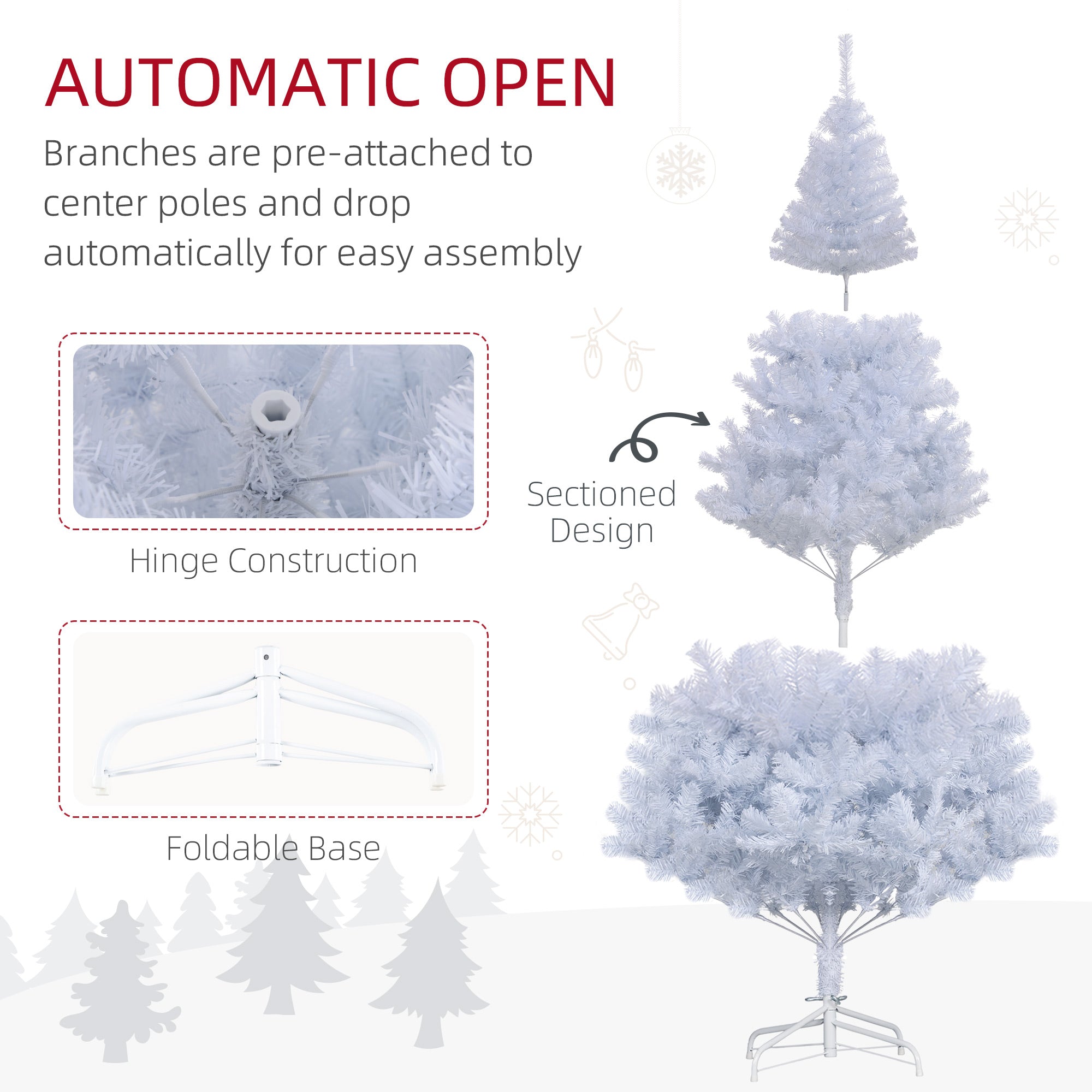 HOMCOM 6ft White Christmas Tree Artificial Christmas Tree with 928 Branch Tips and Metal Stand