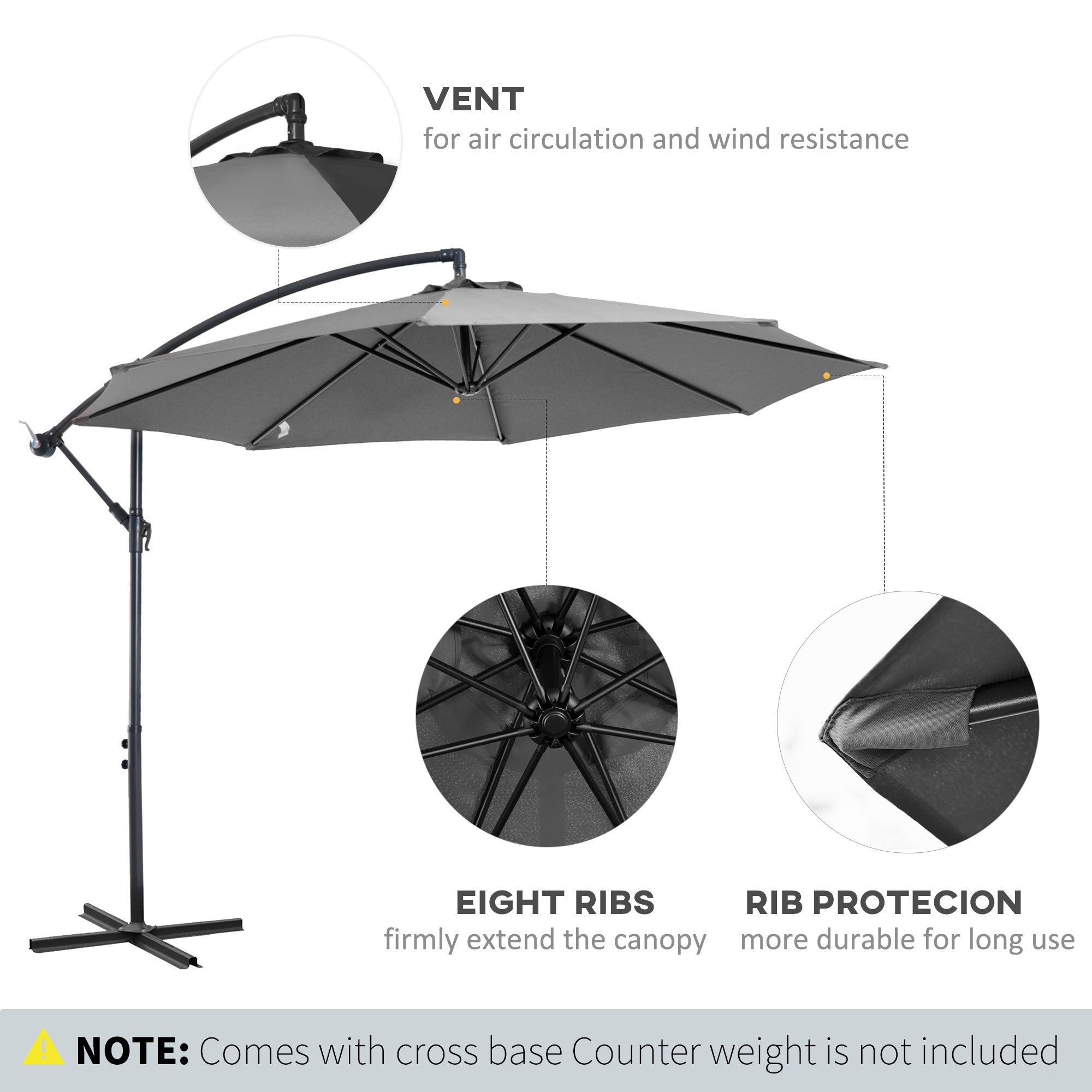 Outsunny 9.7ft Offset Patio UmbrellaCantilever Parasol with Crank Handle, 8 Ribs and Cross Base for Outdoor, Sun Shade, Cream