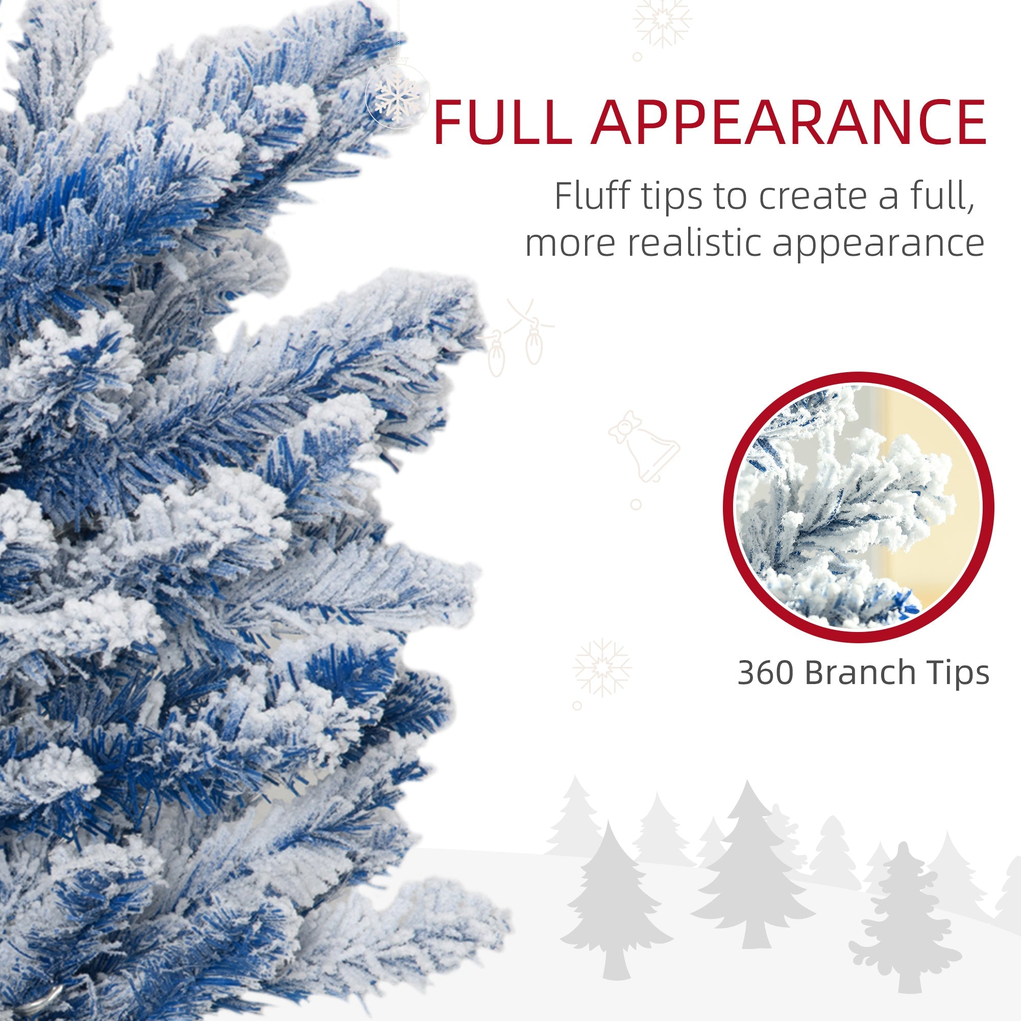 HOMCOM 6ft Blue Snow Flocked Pencil Christmas Tree, Pre-Lit Artificial Tree with Snowy Branches