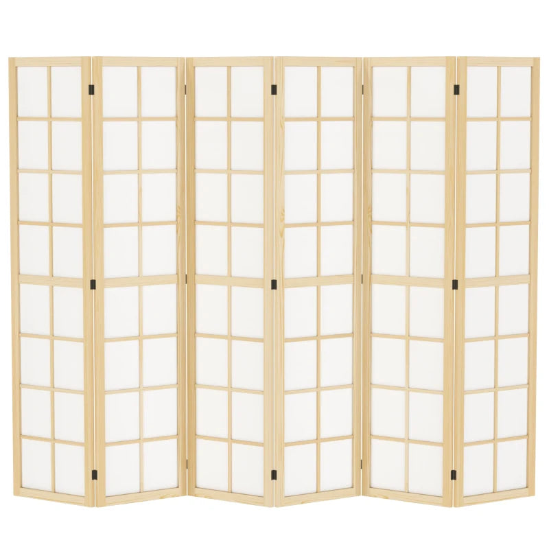 6 Panel Room Divider, 5.6 ft Folding Wall Divider Room Partition for Home Office, Bedroom, Living Room, Natural Wood