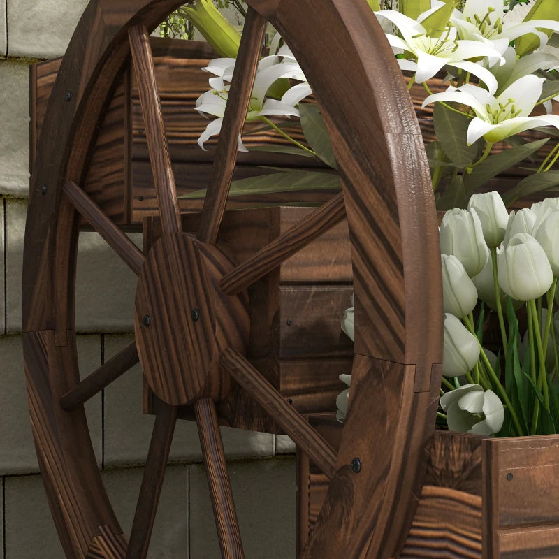 Wooden Wagon Planter Box, 3-Tier Raised Garden Bed, for Vegetables Flowers Herbs, 24" x 24" x 22", Carbonized