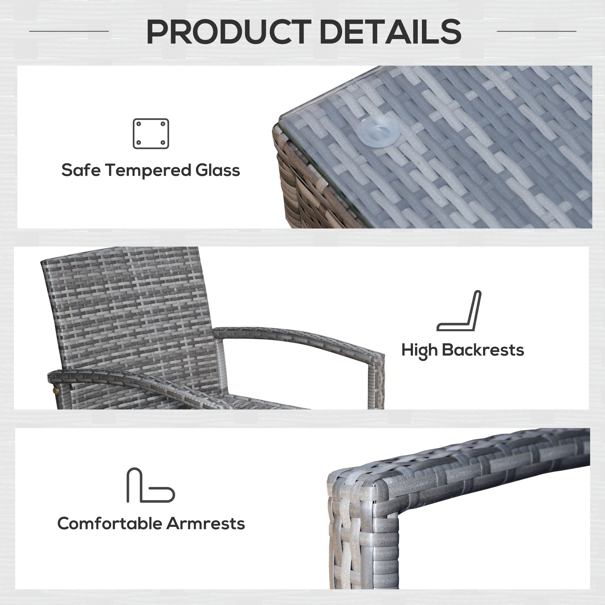 Outsunny Rattan Wicker 3pcs Coffee Set Blue Garden Chairs Table Outdoor Furniture Cushioned All Weather Patio