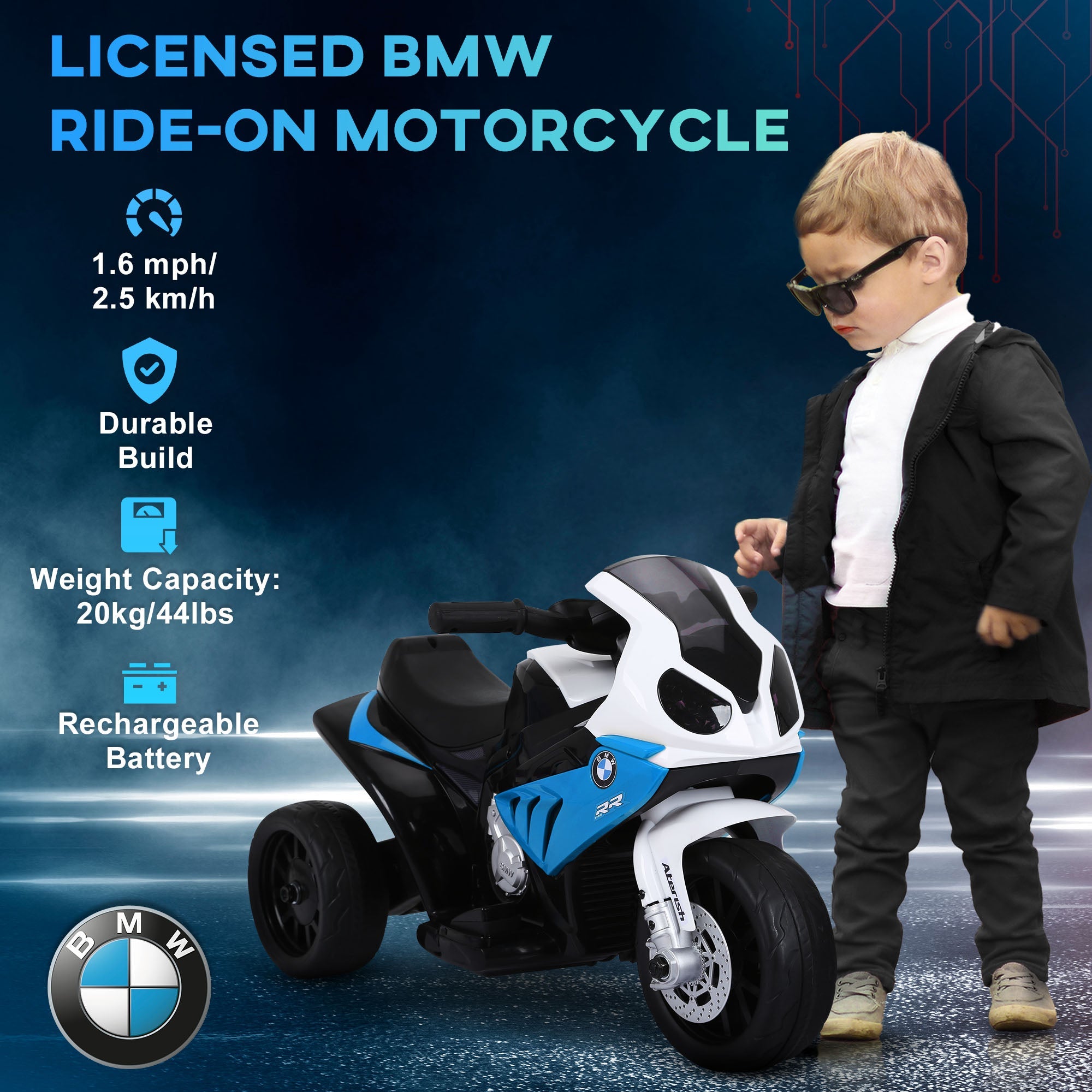 Aosom BMW Licensed 6V Kids Motorcycle with Headlight, Music, Gift for Boys & Girls -Blue