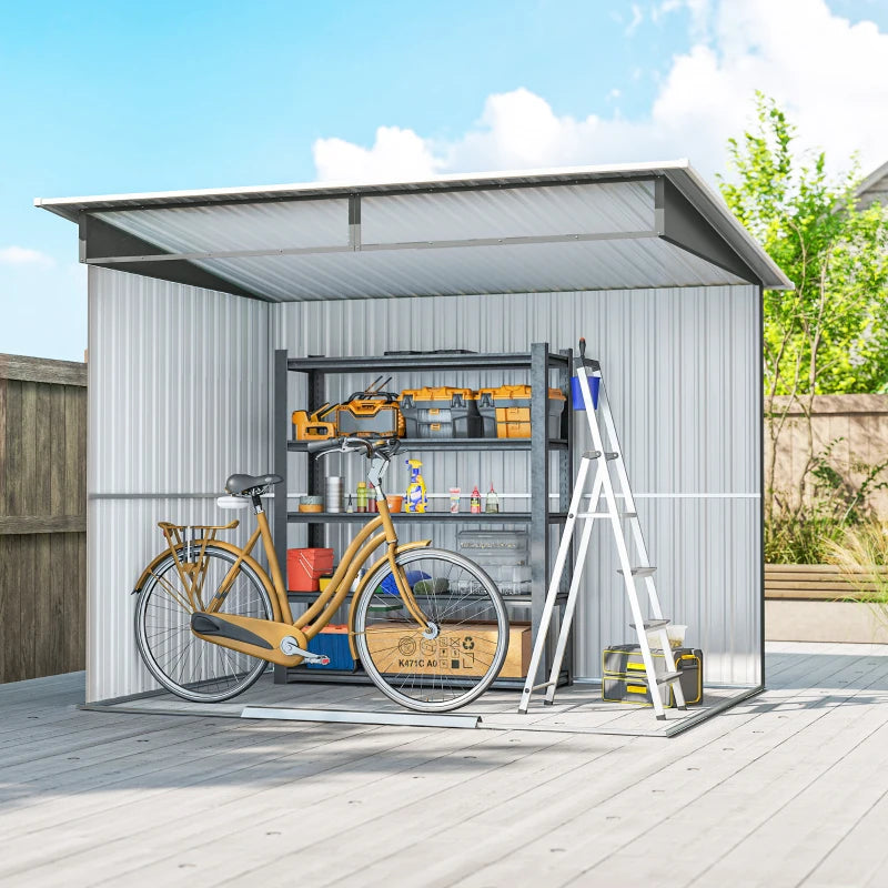 9' x 6.5' Outdoor Metal Garden Shed Utility Tool Storage Steel Backyard House, Dark Grey