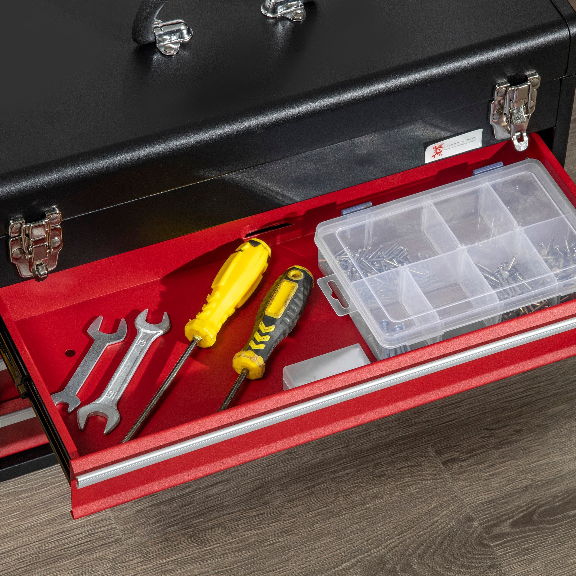 DURHAND Metal Tool Box Portable Organizer Tool Chest with 3 Drawers Metal Latch Closure for Garage Household Warehouse