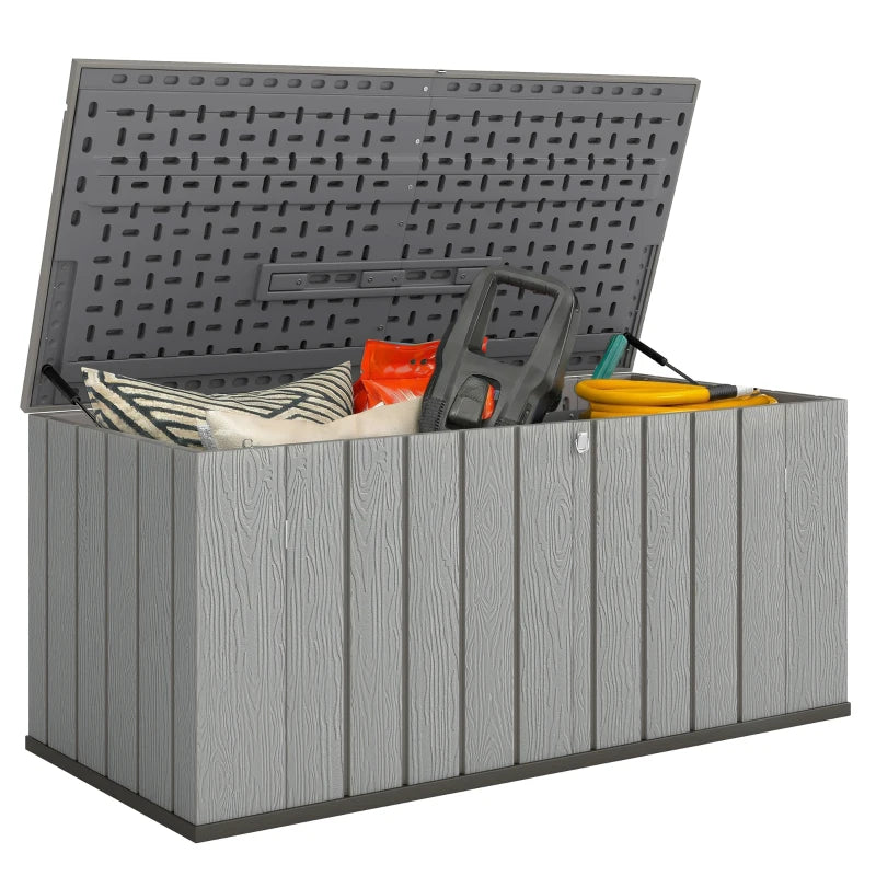 Outdoor Storage Box Large Capacity Deck Box with Lockable Lid Gas Struts for Patio Garden 125.5 gal Grey