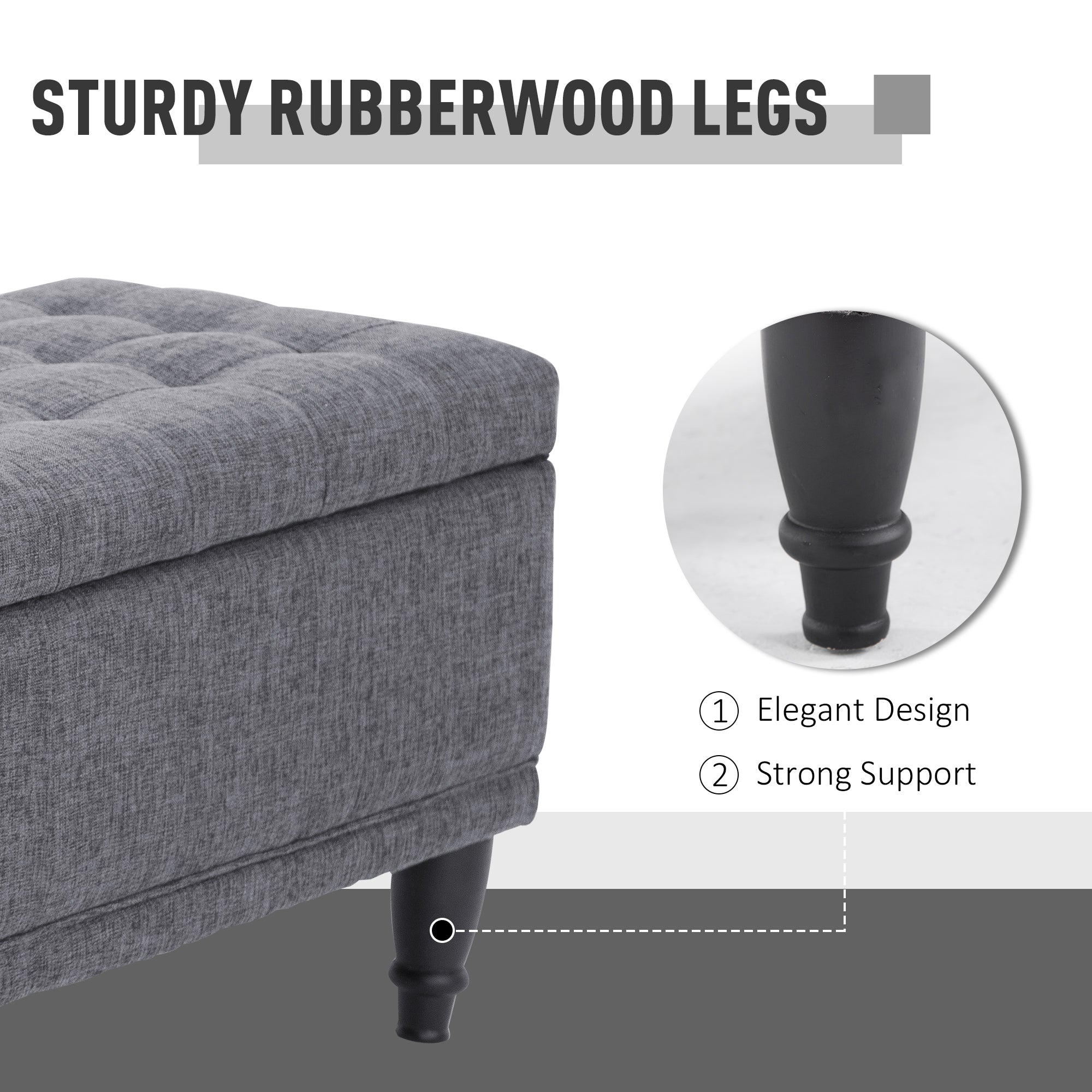 HOMCOM Storage Ottoman Bench: Tufted Linen Fabric, Soft-Close Lid for Cozy Seating, Grey