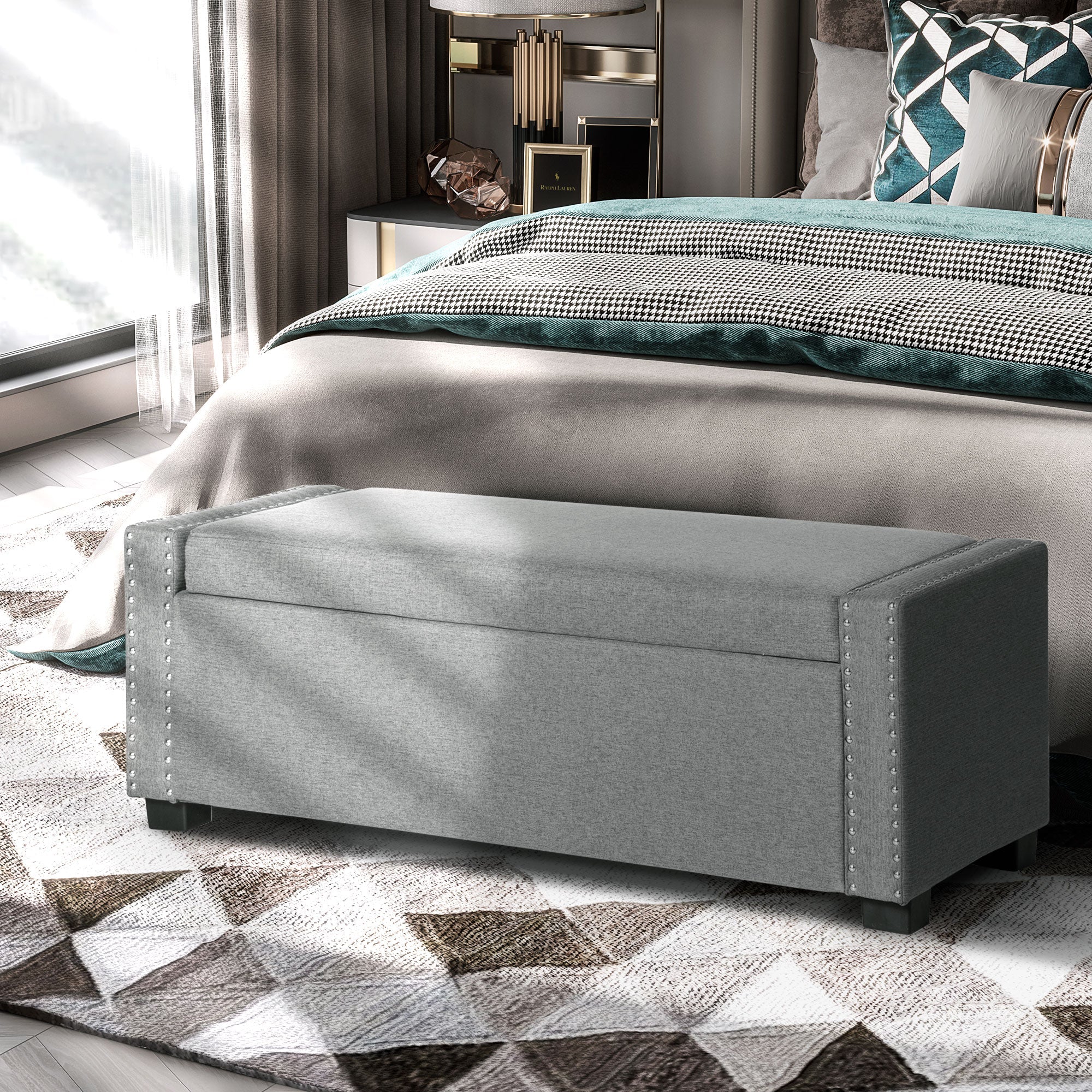 HOMCOM Fabric Flip-Top Bench: Upholstered Storage Ottoman for Versatile Use, Light Grey