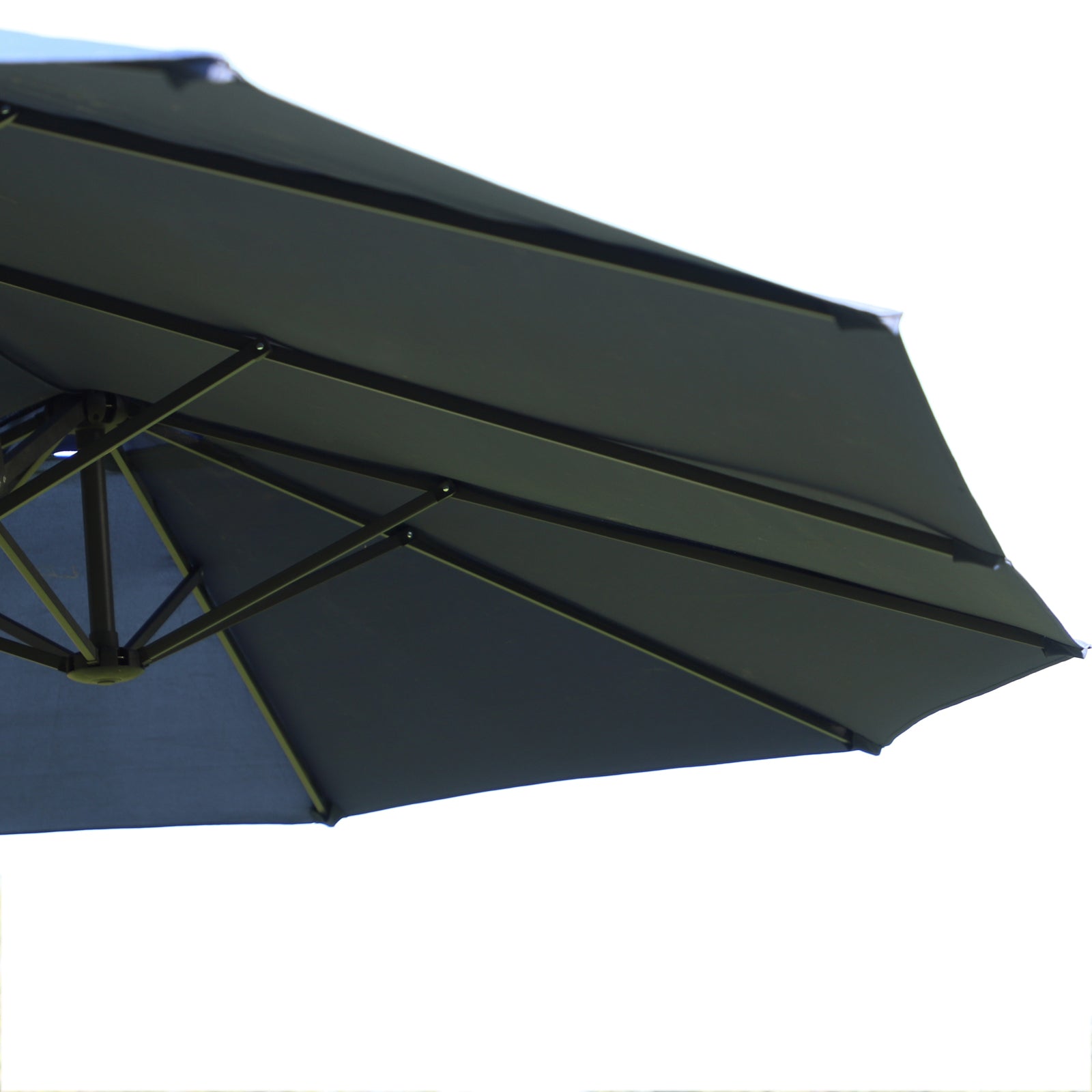 Outsunny Twin Canopy Patio Umbrella: 15ft Blue Outdoor Sunshade with Steel Table & Lift Crank