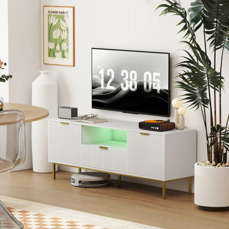 Modern TV Console for TVs up to 60 Inch, Entertainment Center with Smart RGB LED Lights and Soft Close Doors, White