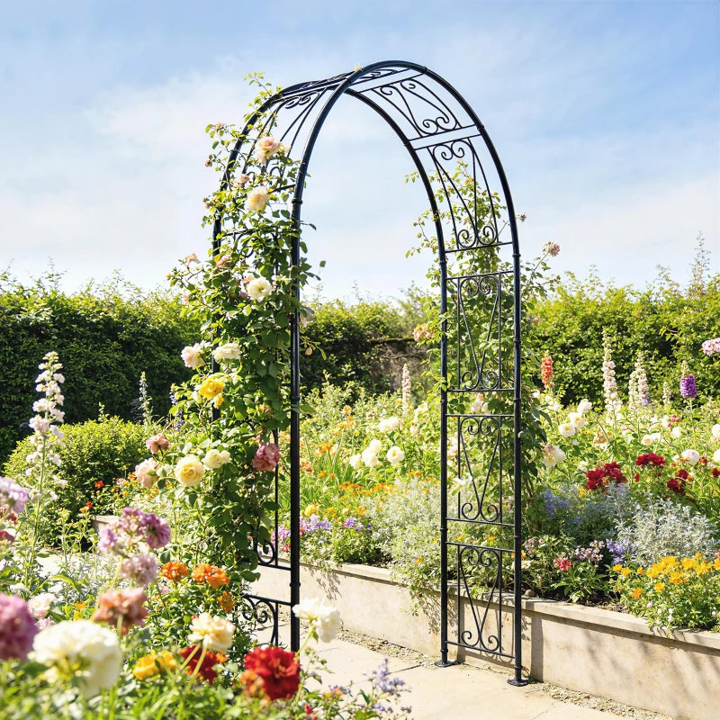 8 ft Garden Arch, Outdoor Trellis Arbor for Climbing Plants, Wedding Arch for Party Outdoor Garden Backyard, Black