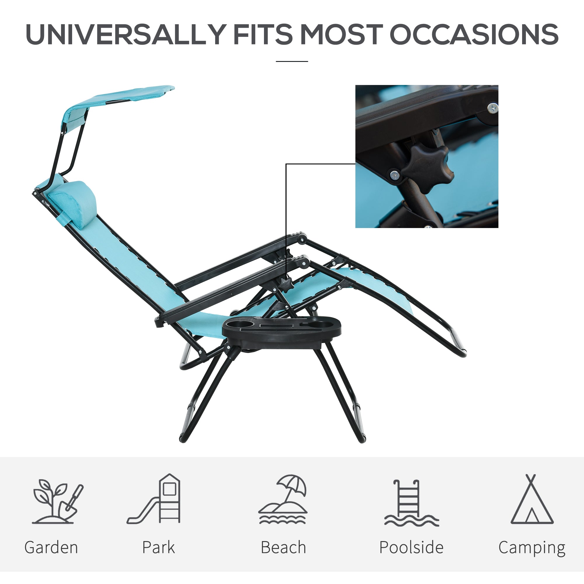 Outsunny 2 piece Zero Gravity Chair Adjustable Patio Lounge Chair Reclining Seat W/ Cup Holder & Canopy Shade