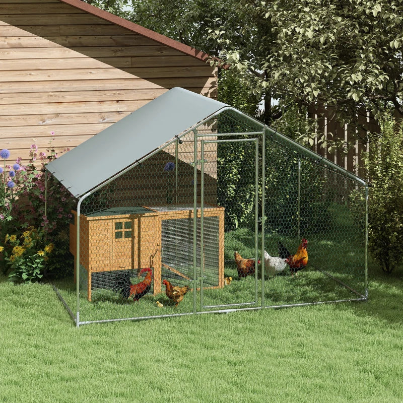 Metal Chicken Coop, 9.8 x 5.6 FT Walk-in Chicken Run with Cover, Lockable Door, Outdoor Poultry Cage for 5-8 Chickens